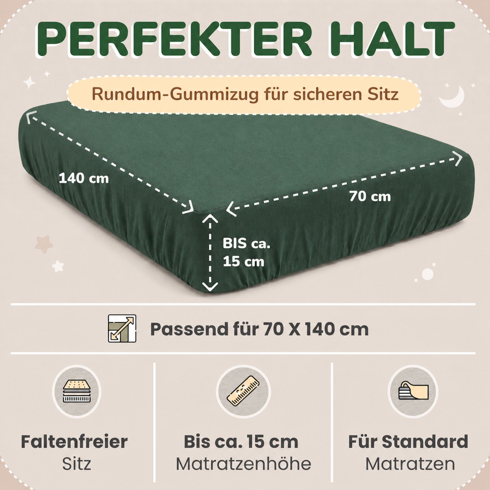 Kinder Spannbettlaken 70 x 140 cm von Leevitex im 1er Pack – 100% Jersey-Baumwolle,