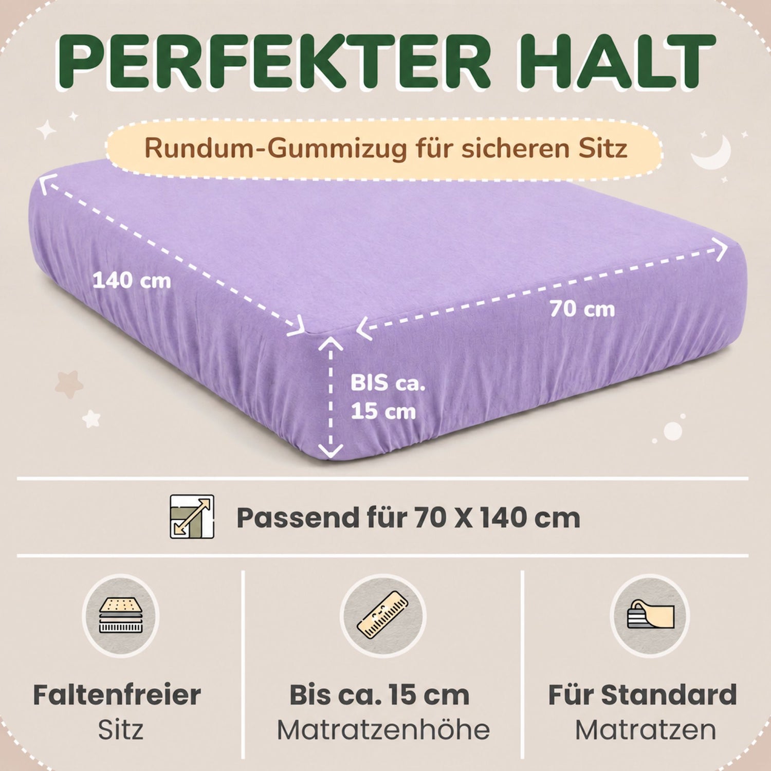 Kinder Spannbettlaken 70 x 140 cm von Leevitex im 1er Pack – 100% Jersey-Baumwolle,