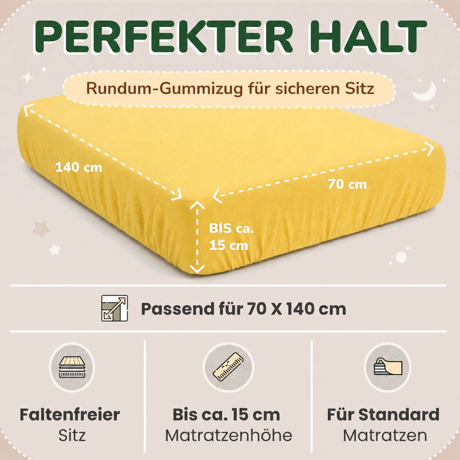 Kinder Spannbettlaken 70 x 140 cm von Leevitex im 1er Pack – 100% Jersey-Baumwolle,