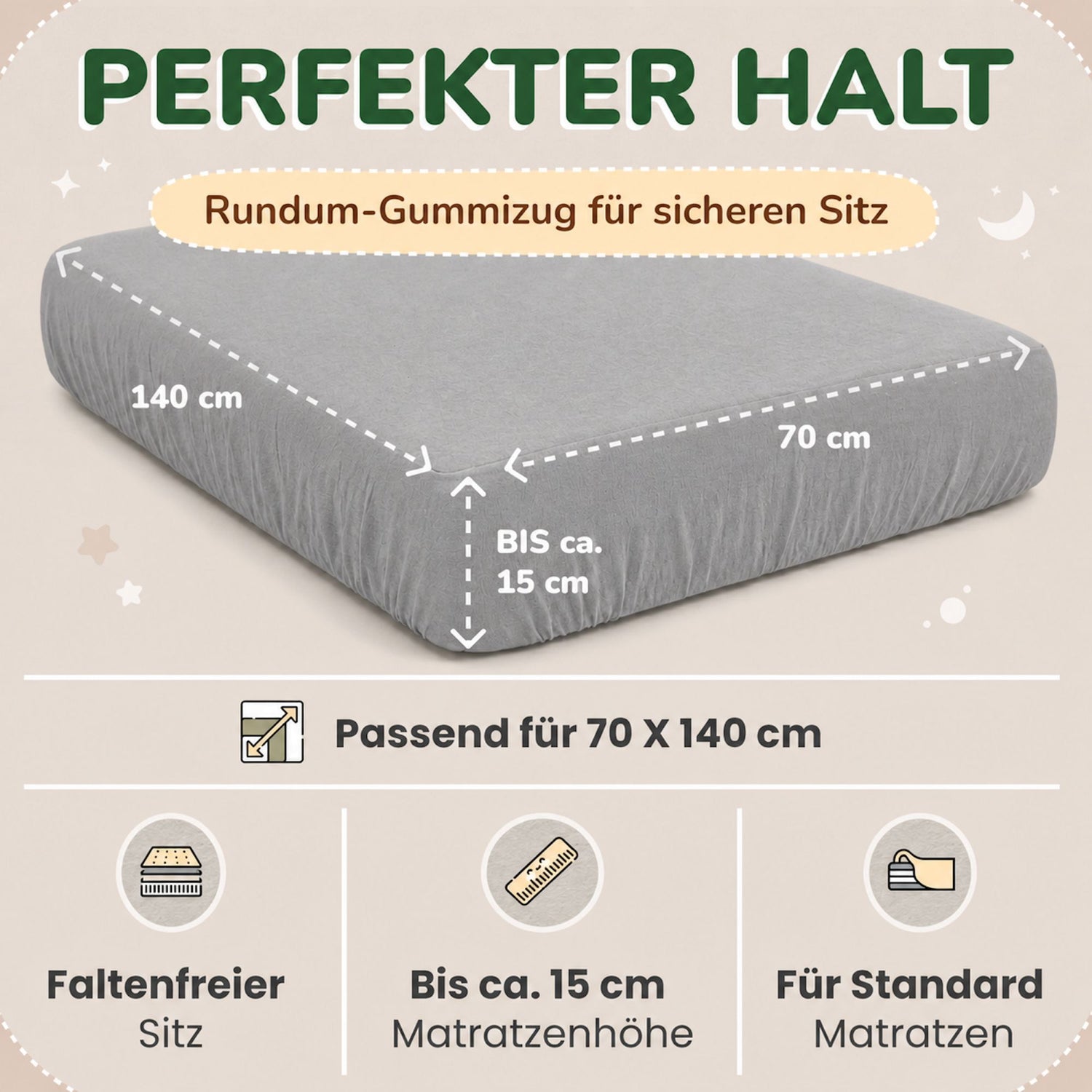 Kinder Spannbettlaken 70 x 140 cm von Leevitex im 1er Pack – 100% Jersey-Baumwolle,