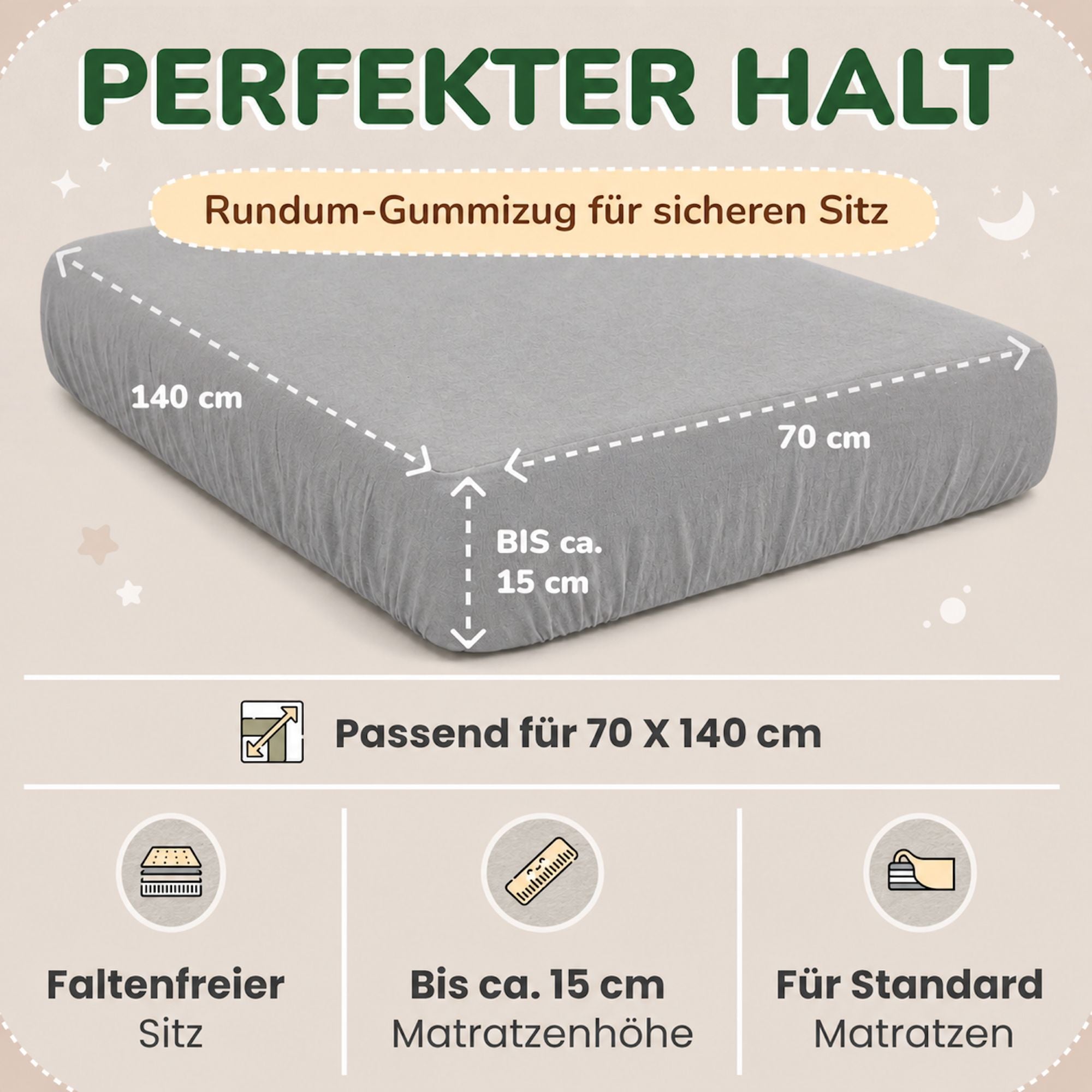 Kinder Spannbettlaken 70 x 140 cm von Leevitex im 1er Pack – 100% Jersey-Baumwolle,