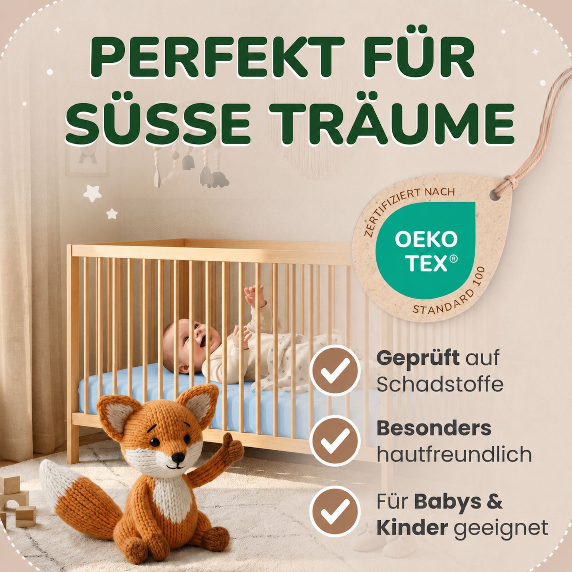 Kinder Spannbettlaken 70 x 140 cm von Leevitex im 1er Pack – 100% Jersey-Baumwolle,