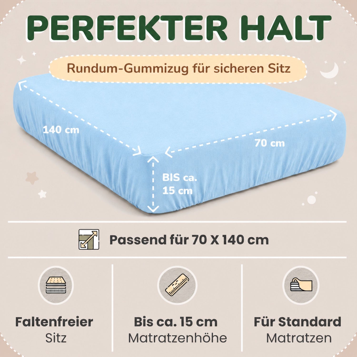 Kinder Spannbettlaken 70 x 140 cm von Leevitex im 1er Pack – 100% Jersey-Baumwolle,