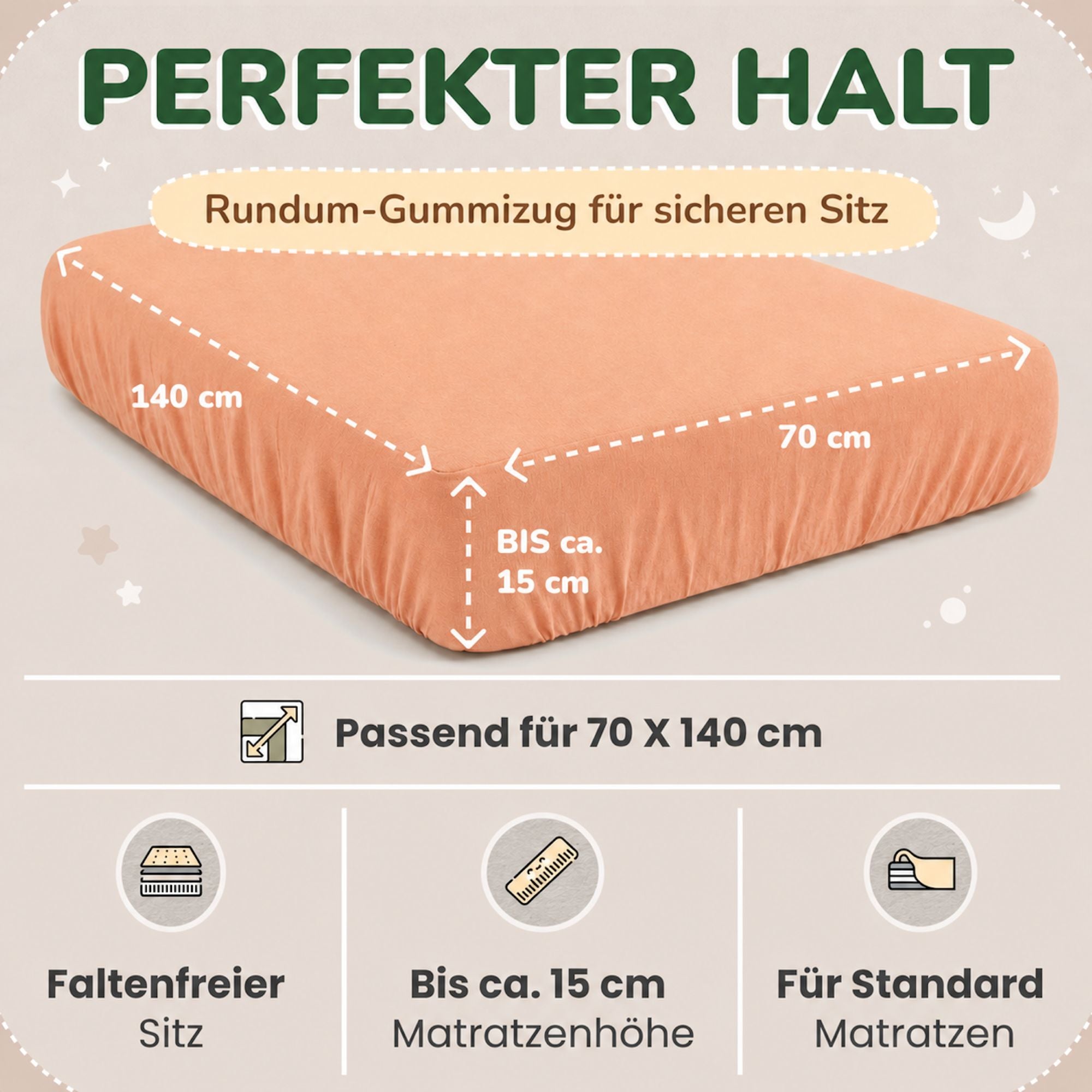 Kinder Spannbettlaken 70 x 140 cm von Leevitex im 1er Pack – 100% Jersey-Baumwolle,