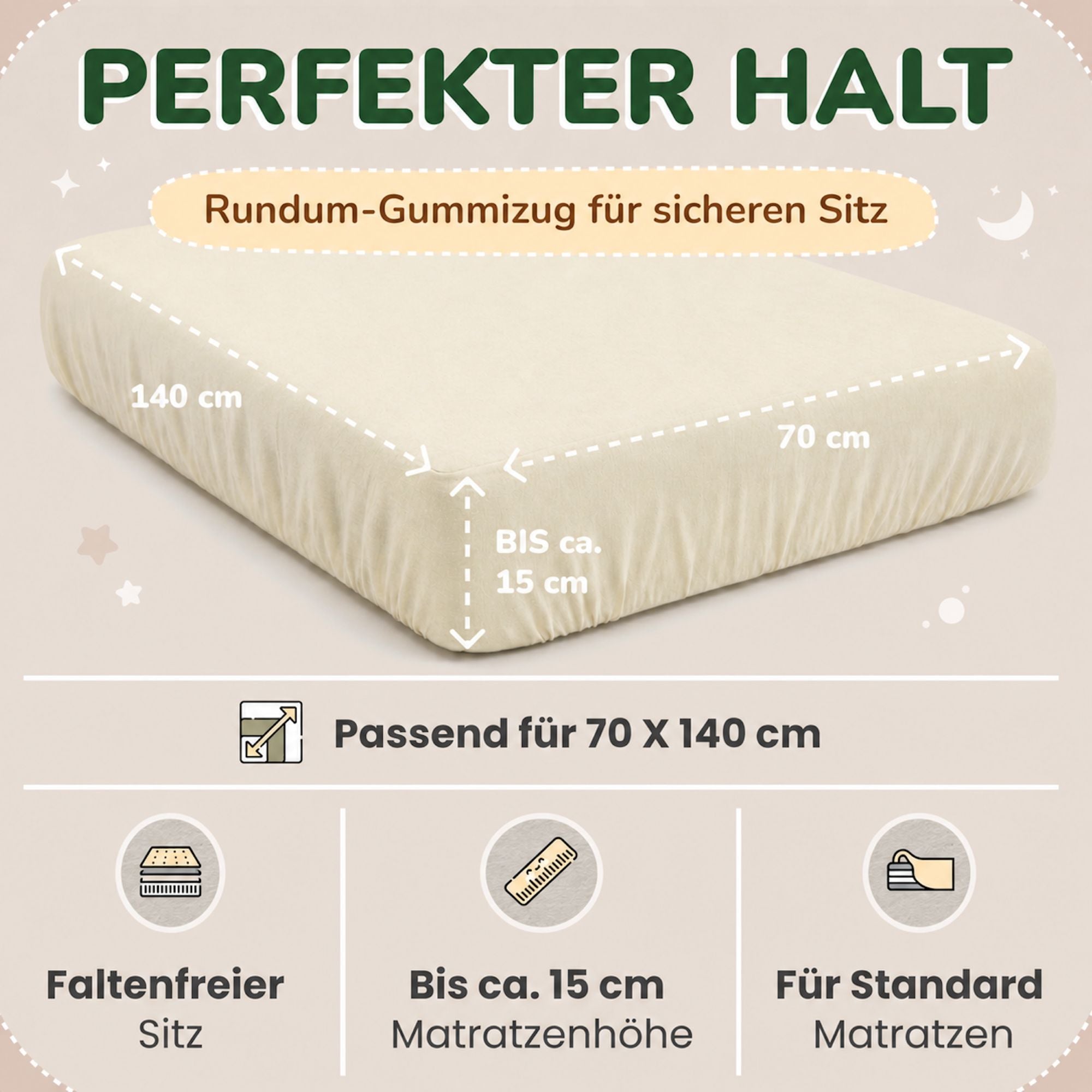 Kinder Spannbettlaken 70 x 140 cm von Leevitex im 1er Pack – 100% Jersey-Baumwolle,
