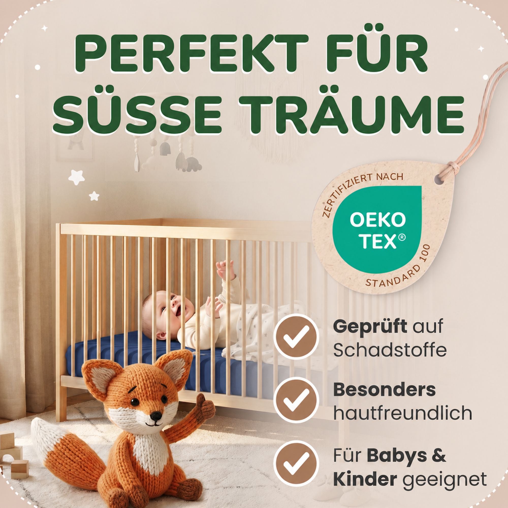Kinder Spannbettlaken 70 x 140 cm von Leevitex im 1er Pack – 100% Jersey-Baumwolle,