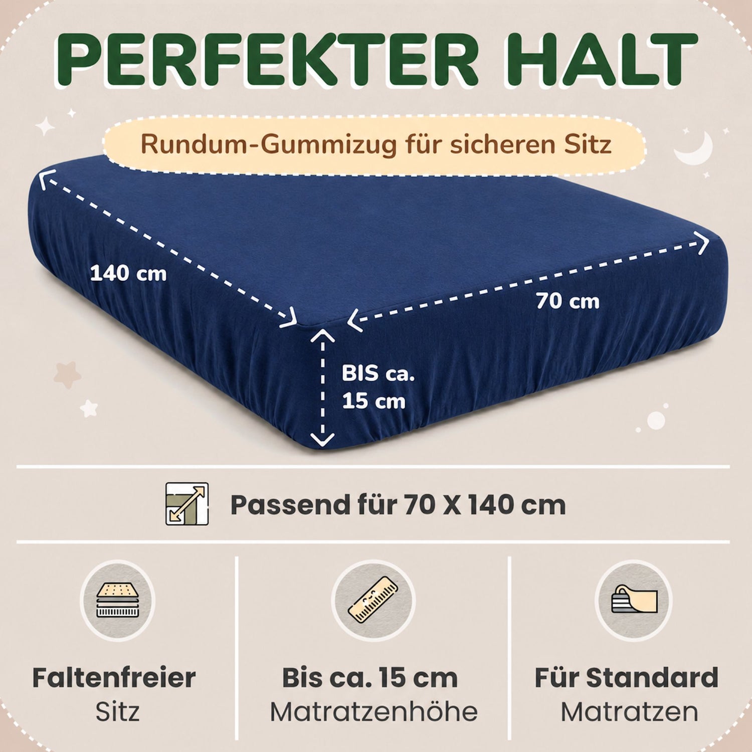 Kinder Spannbettlaken 70 x 140 cm von Leevitex im 1er Pack – 100% Jersey-Baumwolle,