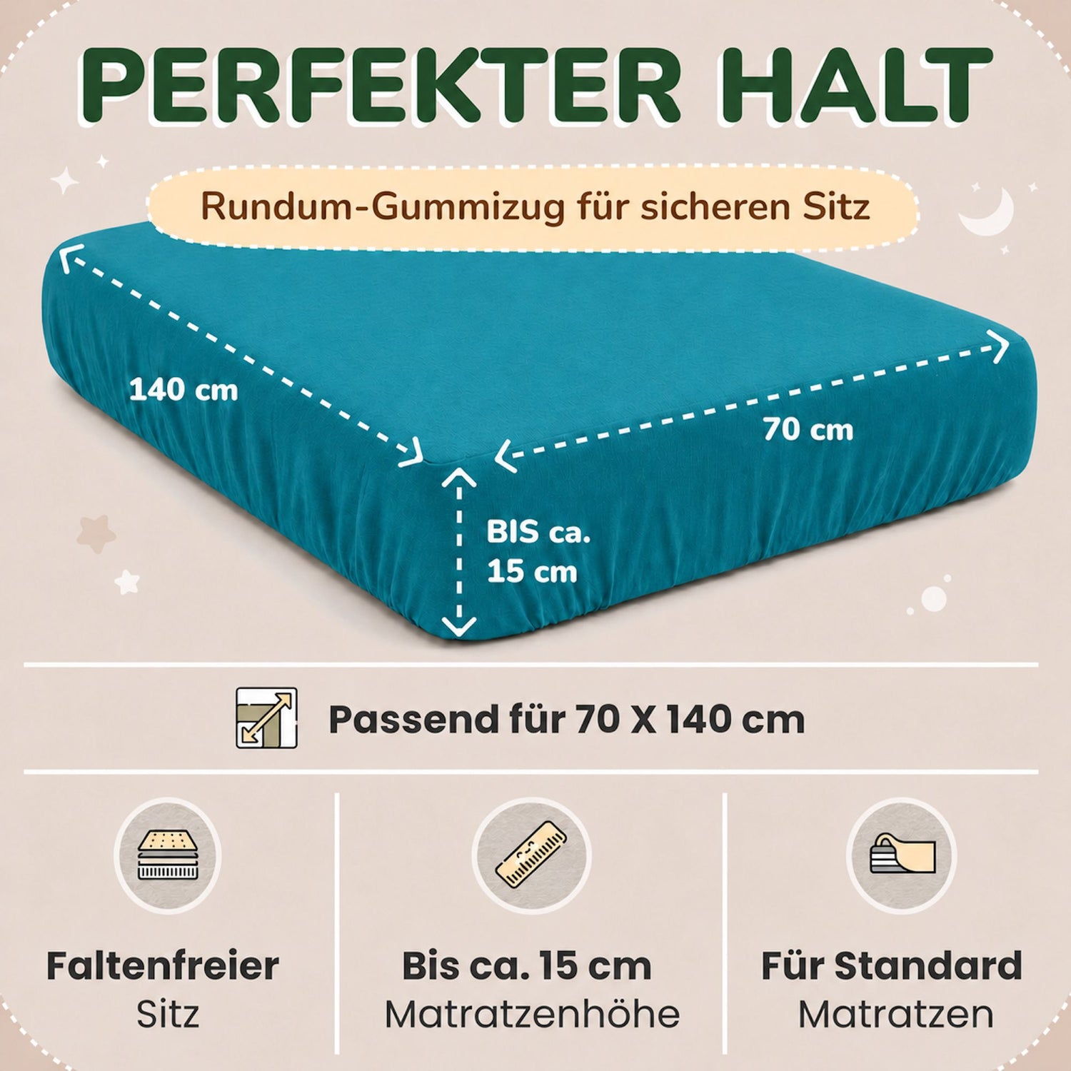 Kinder Spannbettlaken 70 x 140 cm von Leevitex im 1er Pack – 100% Jersey-Baumwolle,