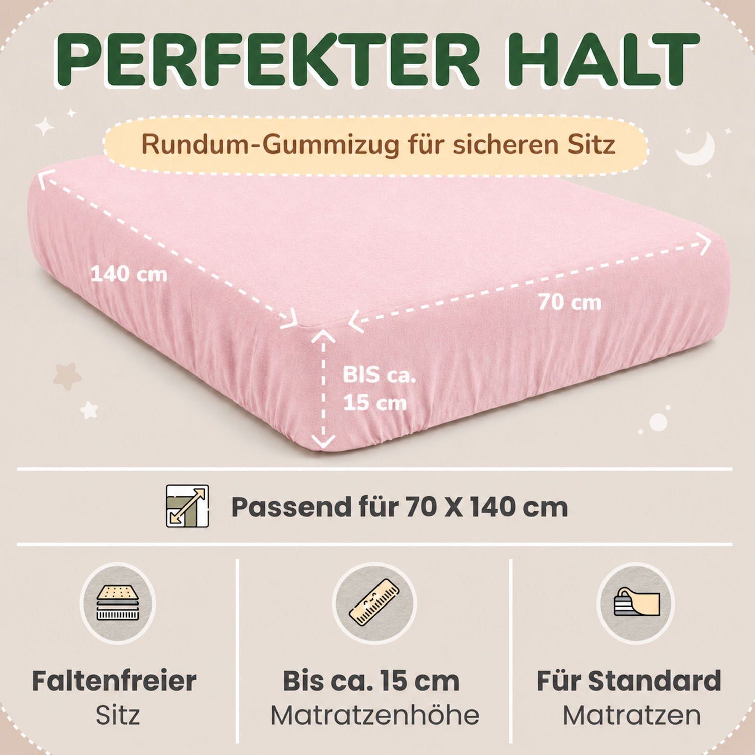 Kinder Spannbettlaken 70 x 140 cm von Leevitex im 1er Pack – 100% Jersey-Baumwolle,