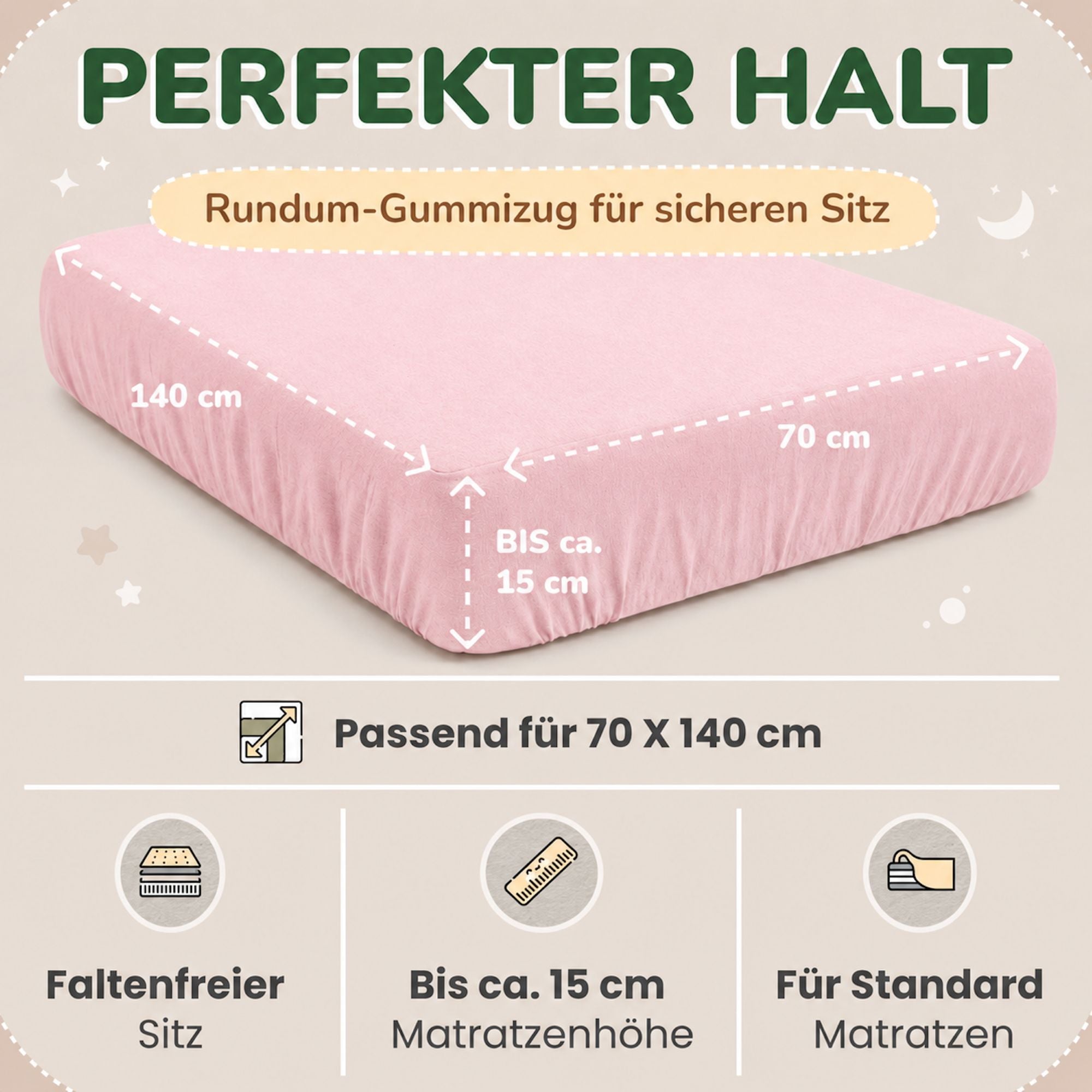 Kinder Spannbettlaken 70 x 140 cm von Leevitex im 1er Pack – 100% Jersey-Baumwolle,