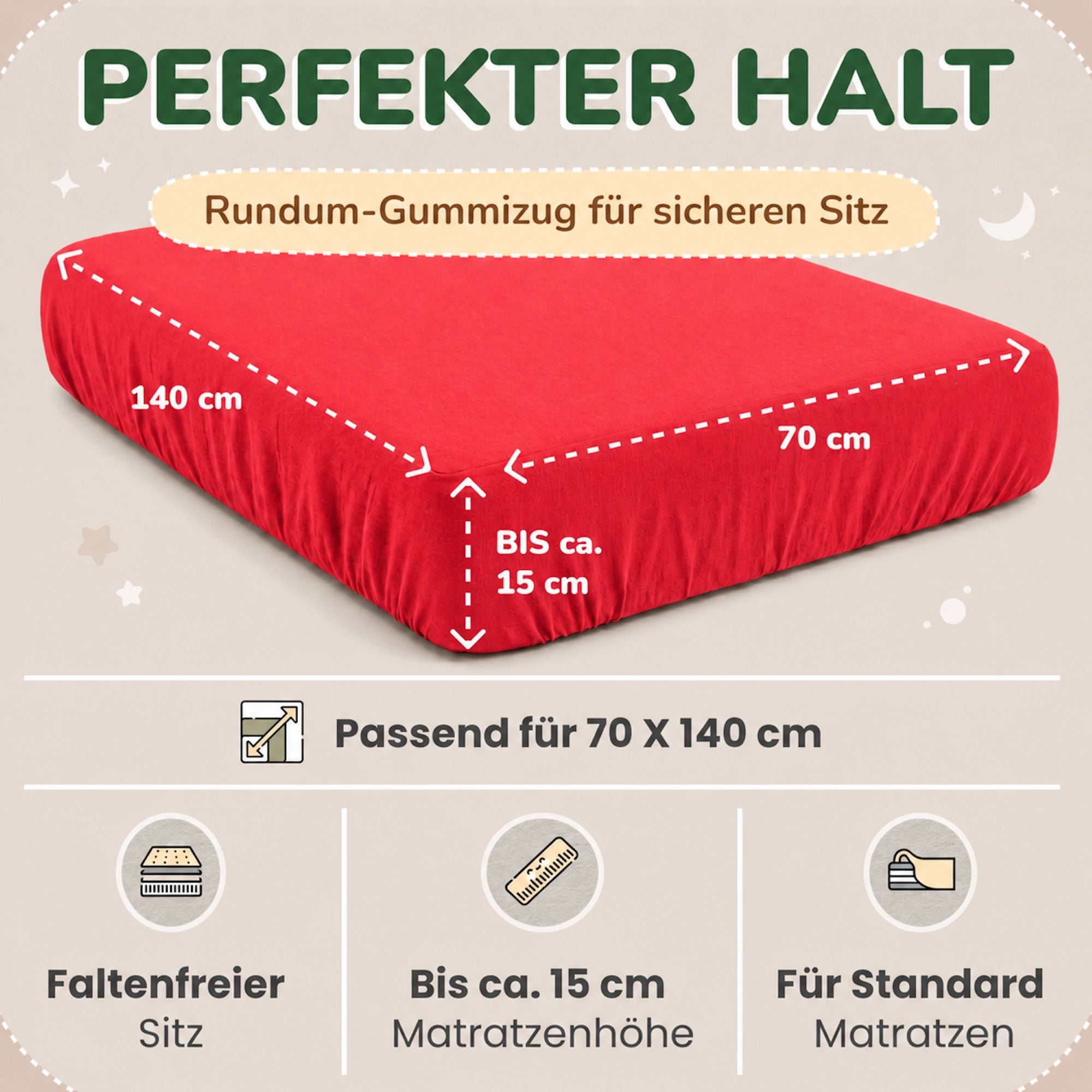 Kinder Spannbettlaken 70 x 140 cm von Leevitex im 1er Pack – 100% Jersey-Baumwolle,