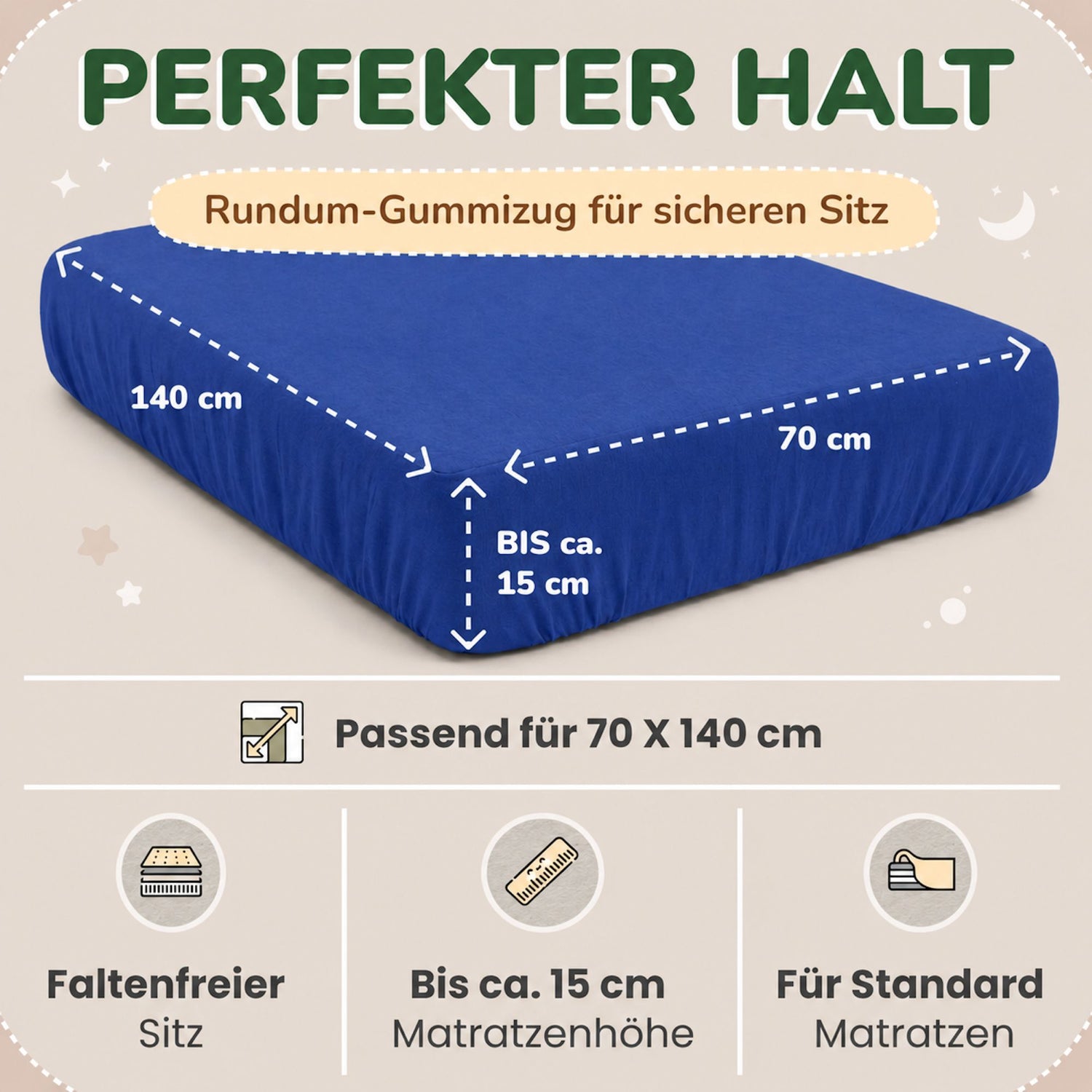Kinder Spannbettlaken 70 x 140 cm von Leevitex im 1er Pack – 100% Jersey-Baumwolle,