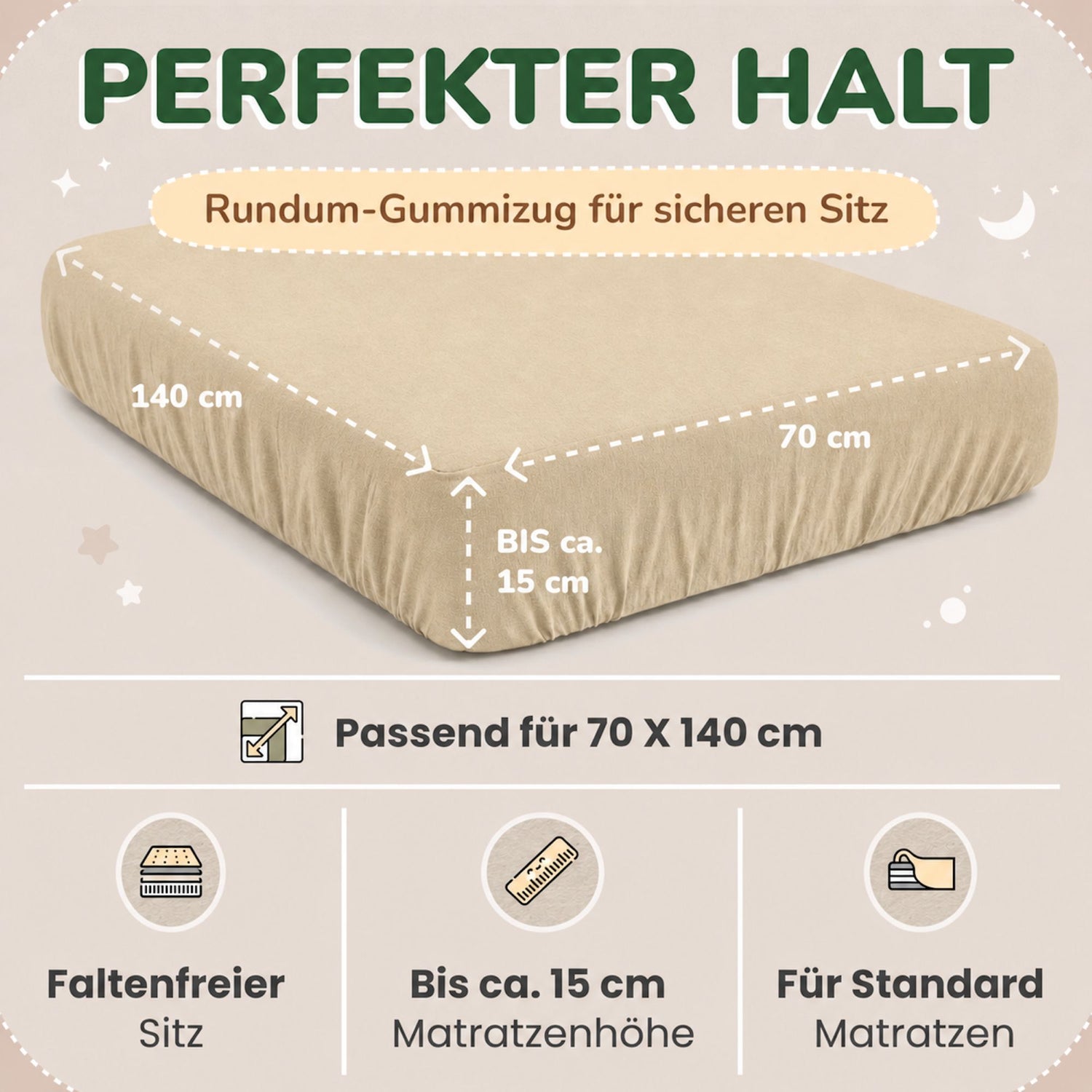 Kinder Spannbettlaken 70 x 140 cm von Leevitex im 1er Pack – 100% Jersey-Baumwolle,