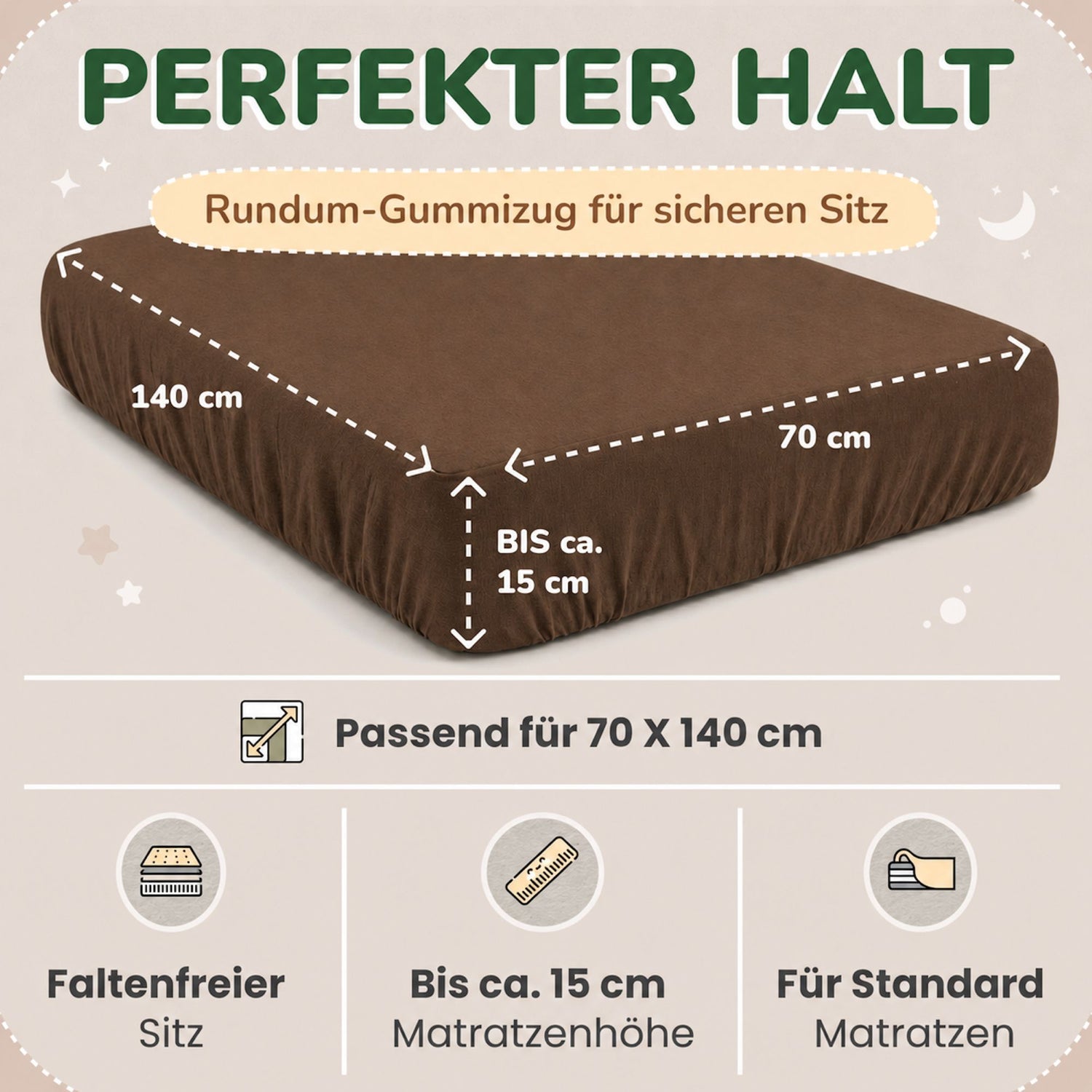 Kinder Spannbettlaken 70 x 140 cm von Leevitex im 1er Pack – 100% Jersey-Baumwolle,