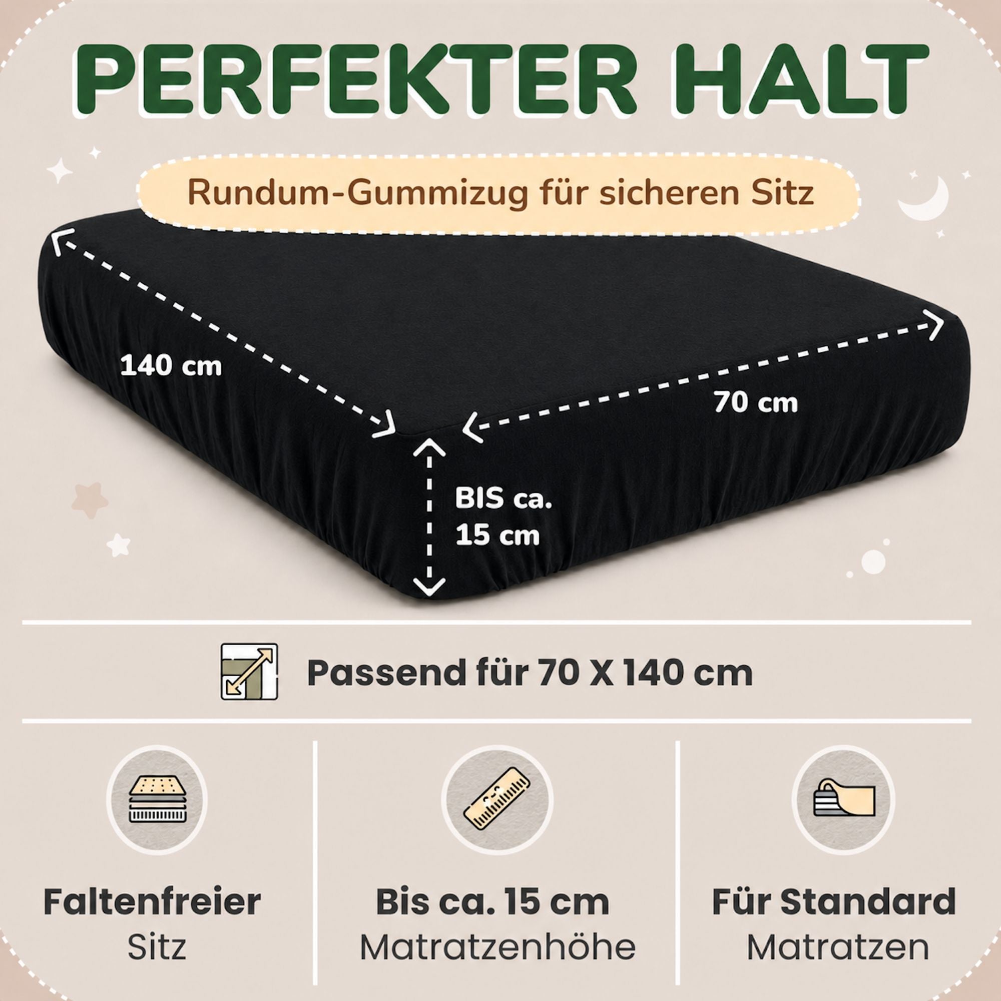 Kinder Spannbettlaken 70 x 140 cm von Leevitex im 1er Pack – 100% Jersey-Baumwolle,