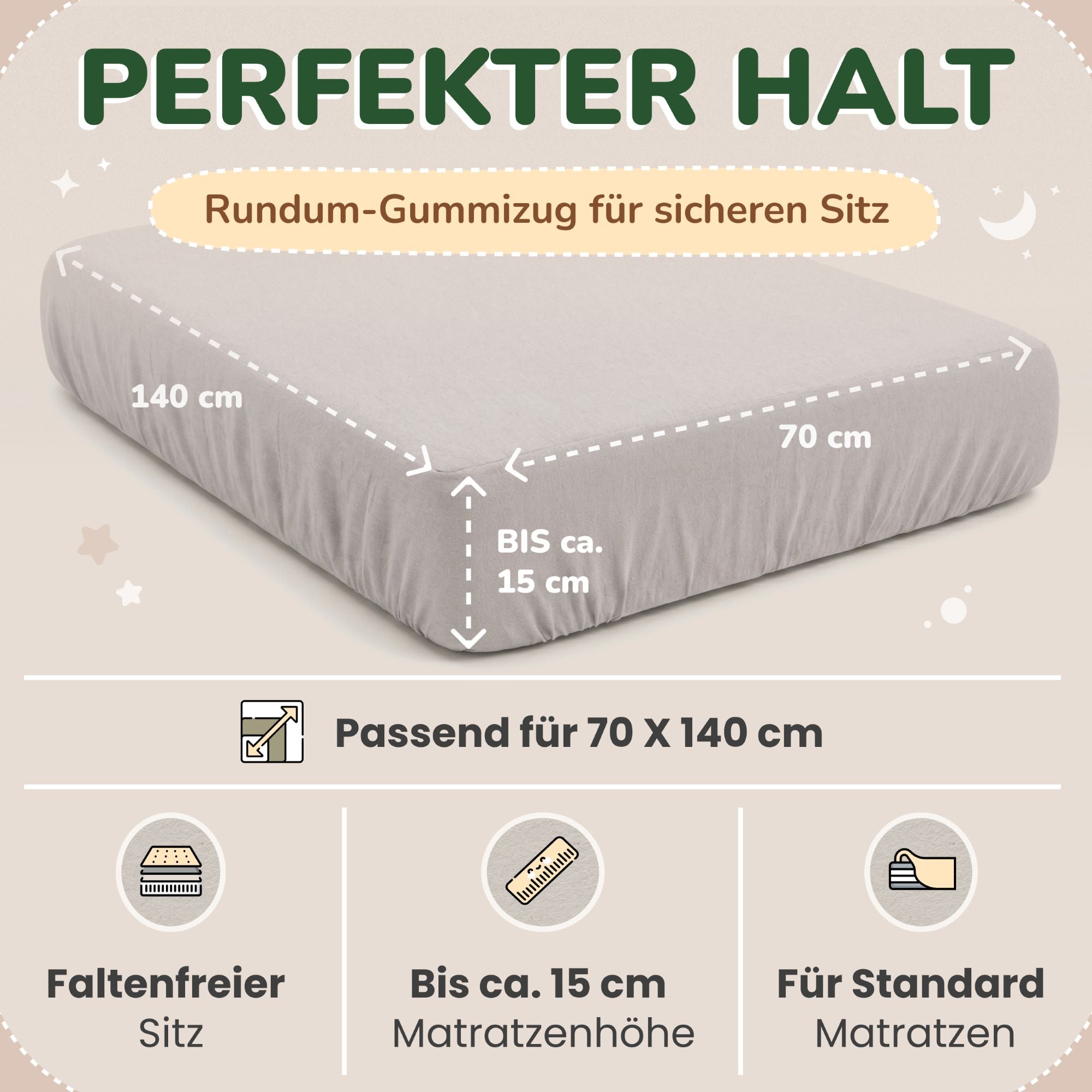 Kinder Spannbettlaken 70 x 140 cm von Leevitex im 1er Pack – 100% Jersey-Baumwolle,