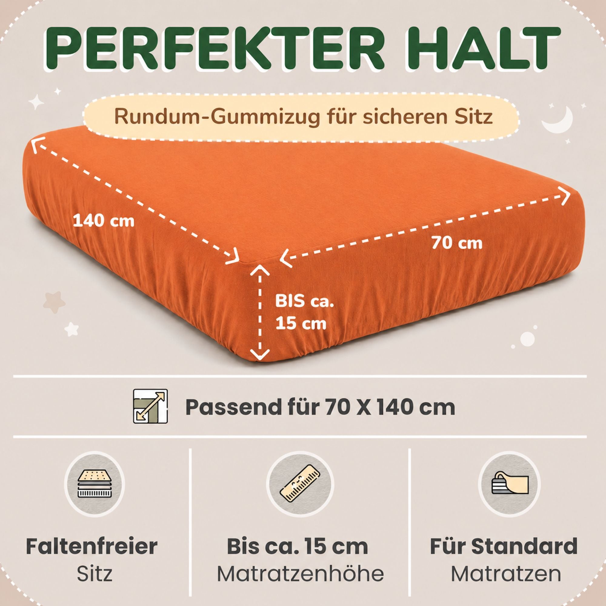 Kinder Spannbettlaken 70 x 140 cm von Leevitex im 1er Pack – 100% Jersey-Baumwolle,