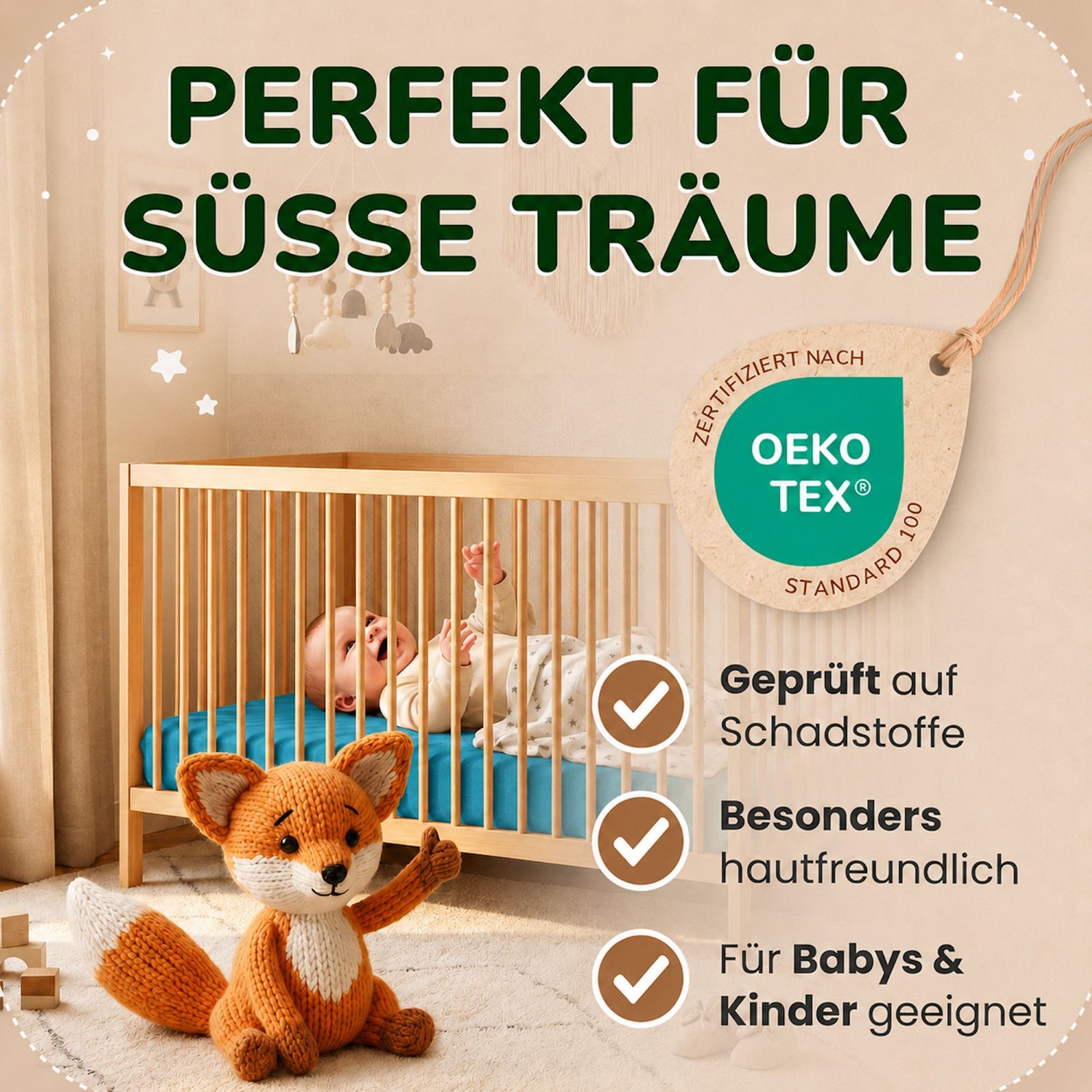 Kinder Spannbettlaken 70 x 140 cm von Leevitex im 1er Pack – 100% Jersey-Baumwolle,