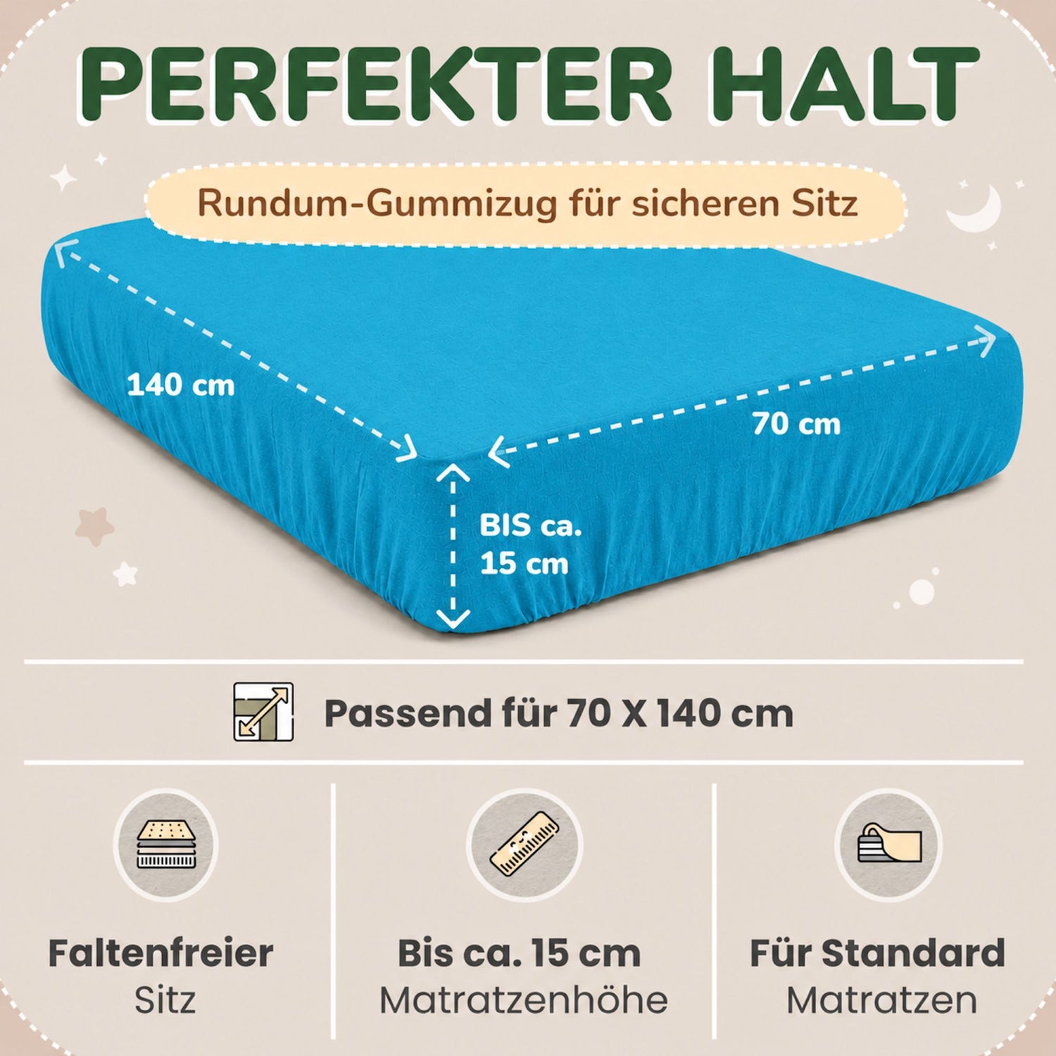 Kinder Spannbettlaken 70 x 140 cm von Leevitex im 1er Pack – 100% Jersey-Baumwolle,