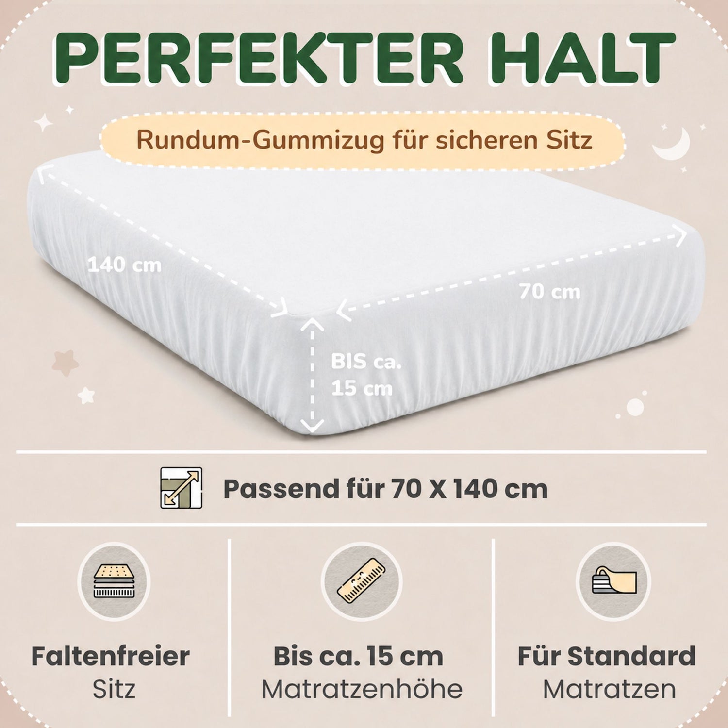 Kinder Spannbettlaken 70 x 140 cm von Leevitex im 1er Pack – 100% Jersey-Baumwolle,