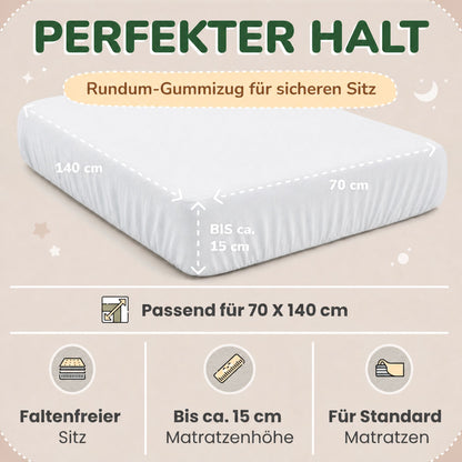 Kinder Spannbettlaken 70 x 140 cm von Leevitex im 1er Pack – 100% Jersey-Baumwolle,