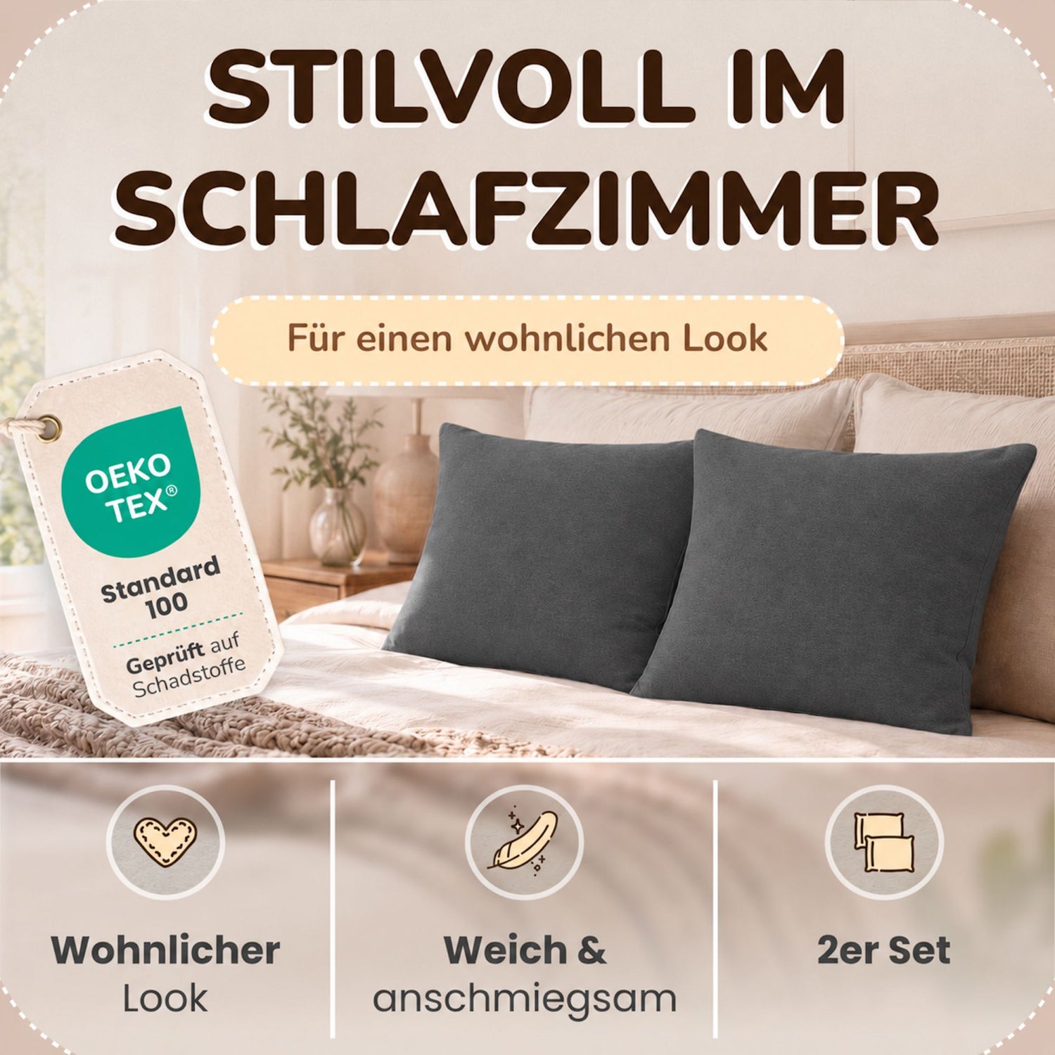 Kissenbezüge 2er Set 40x40 cm - 100% Baumwolle, stilvoll und gemütlich
