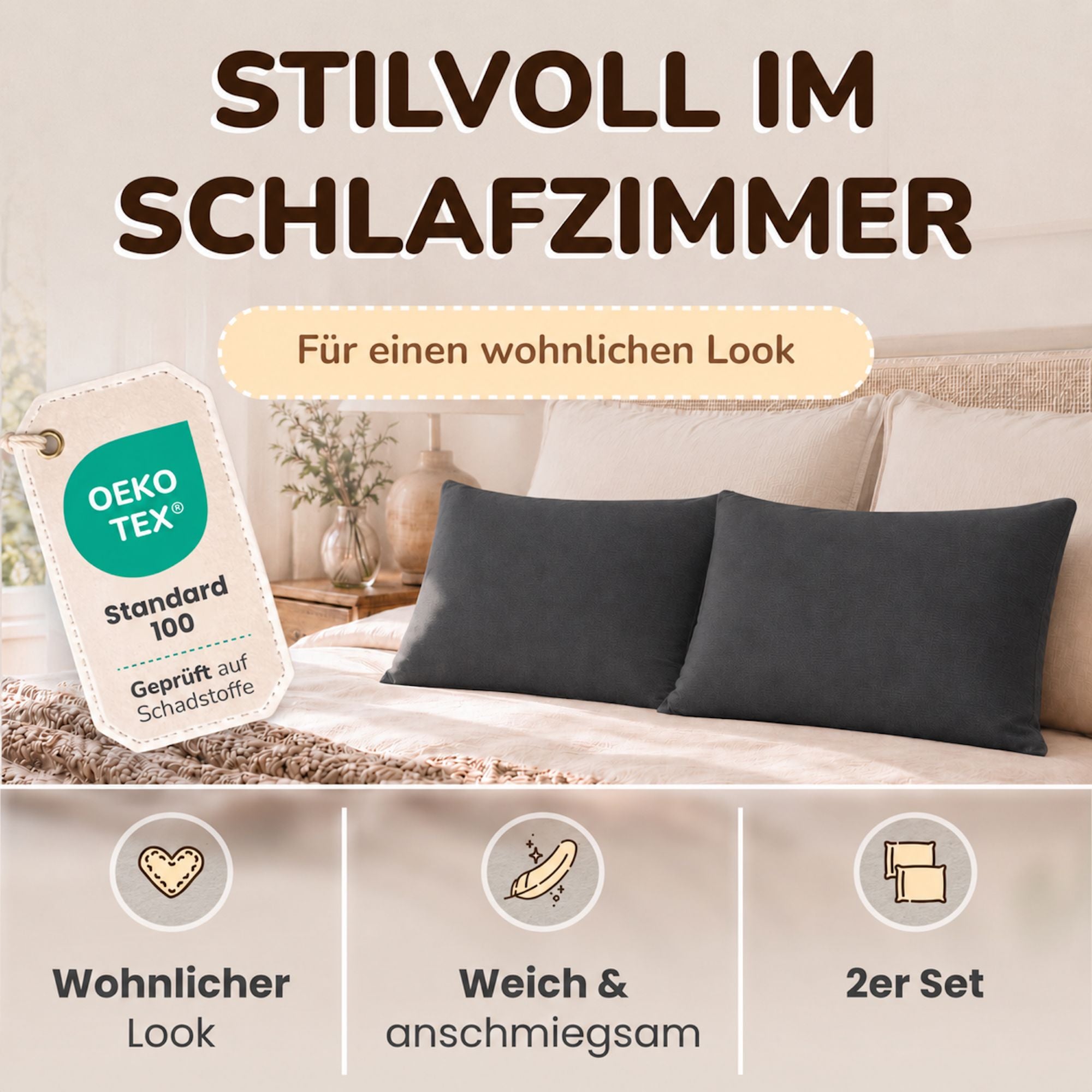 Kissenbezüge 2er Set 40x80 cm - 100% Baumwolle, stilvoll und gemütlich
