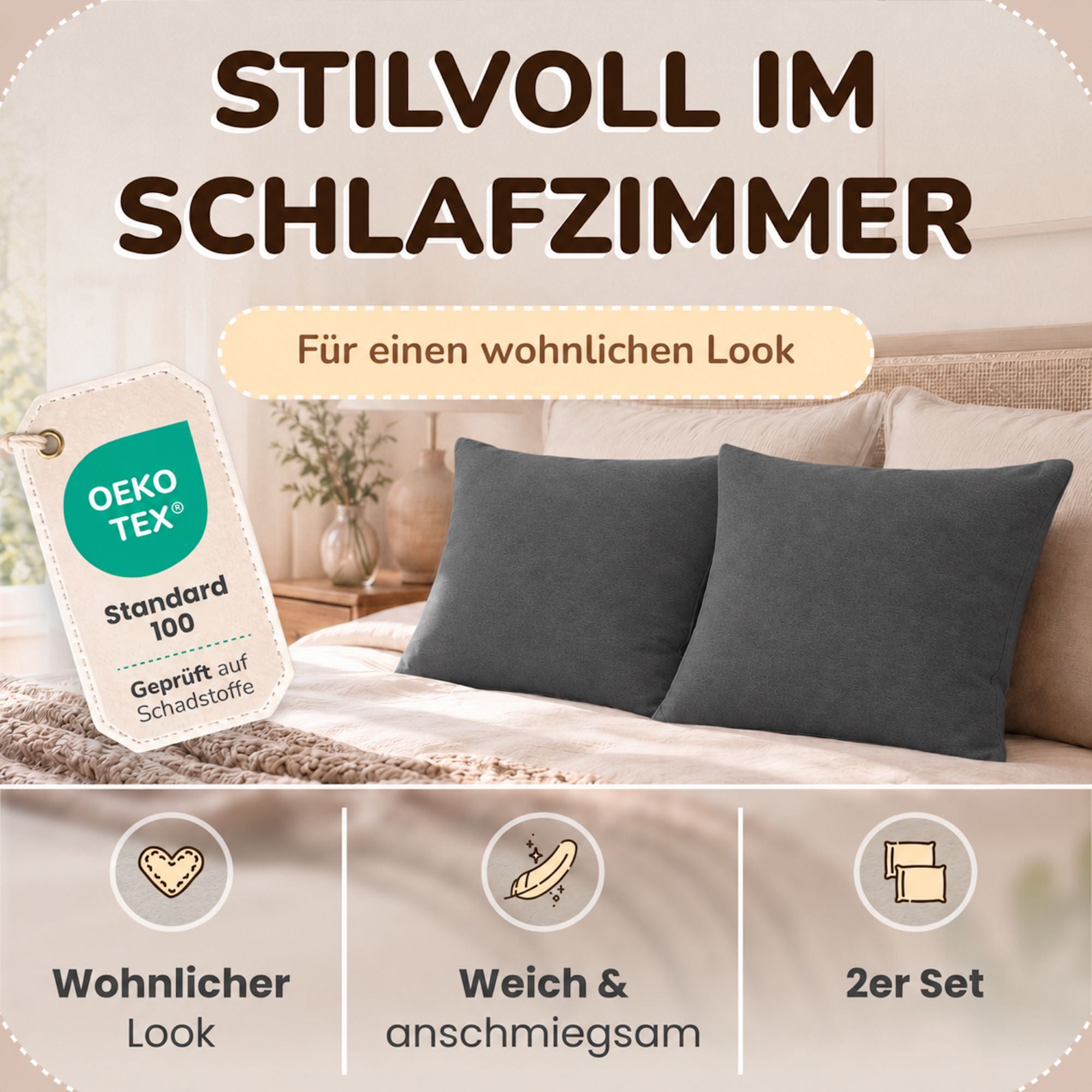 Kissenbezüge 2er Set 80x80 cm - 100% Baumwolle, stilvoll und gemütlich