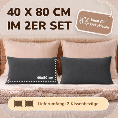 Kissenbezüge 2er Set 40x80 cm - 100% Baumwolle, stilvoll und gemütlich
