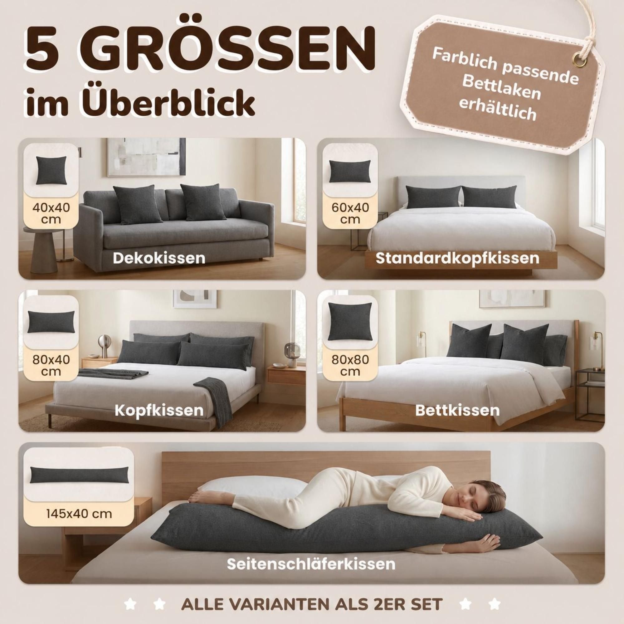 Kissenbezüge 2er Set 40x145 cm - 100% Baumwolle, stilvoll und gemütlich