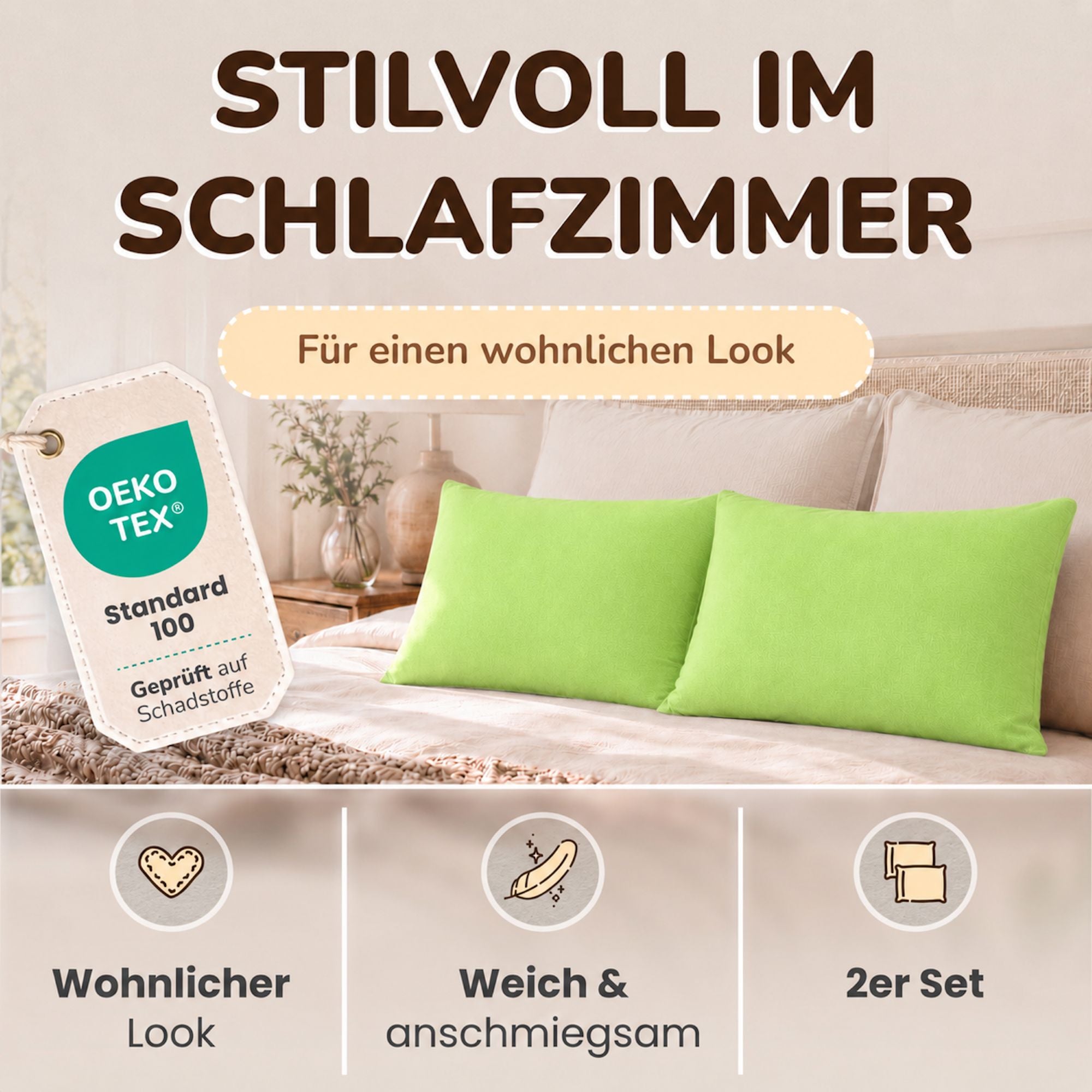 Kissenbezüge 2er Set 40x80 cm - 100% Baumwolle, stilvoll und gemütlich