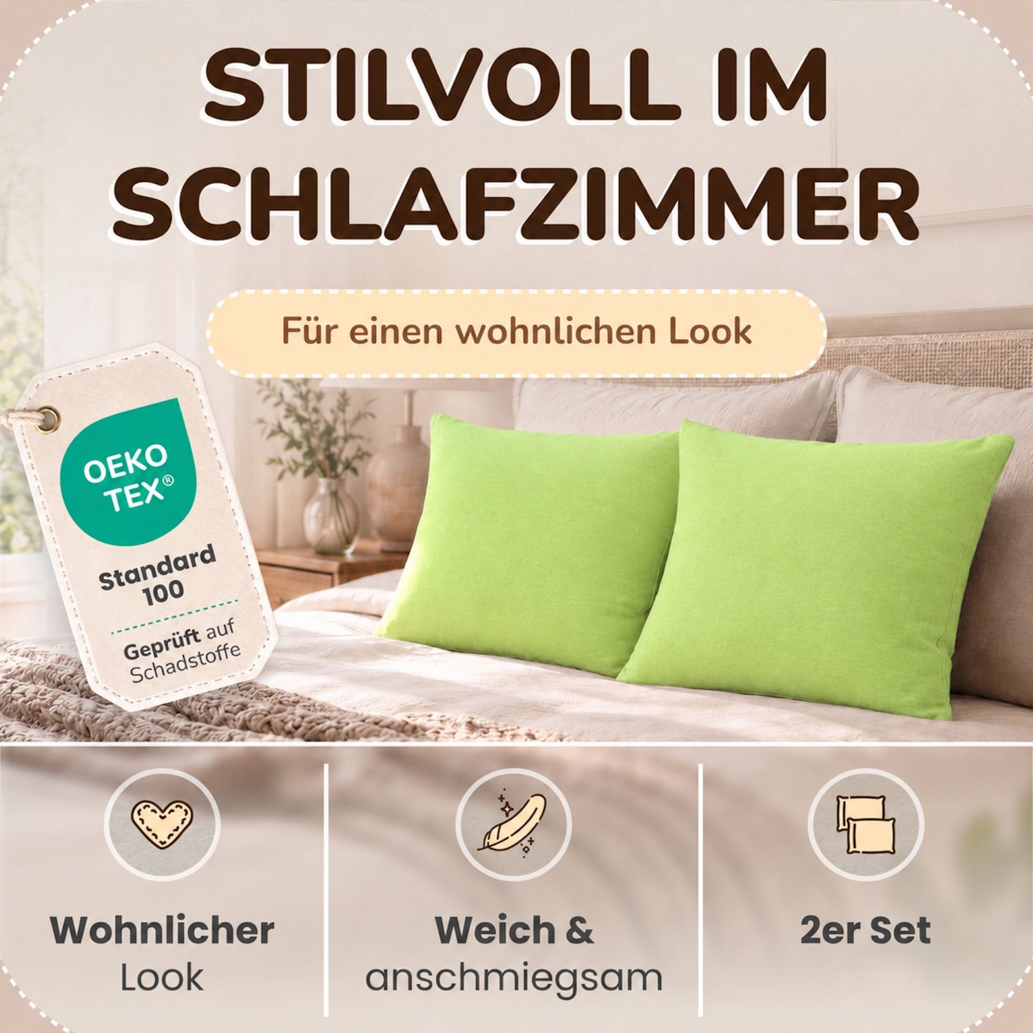 Kissenbezüge 2er Set 80x80 cm - 100% Baumwolle, stilvoll und gemütlich