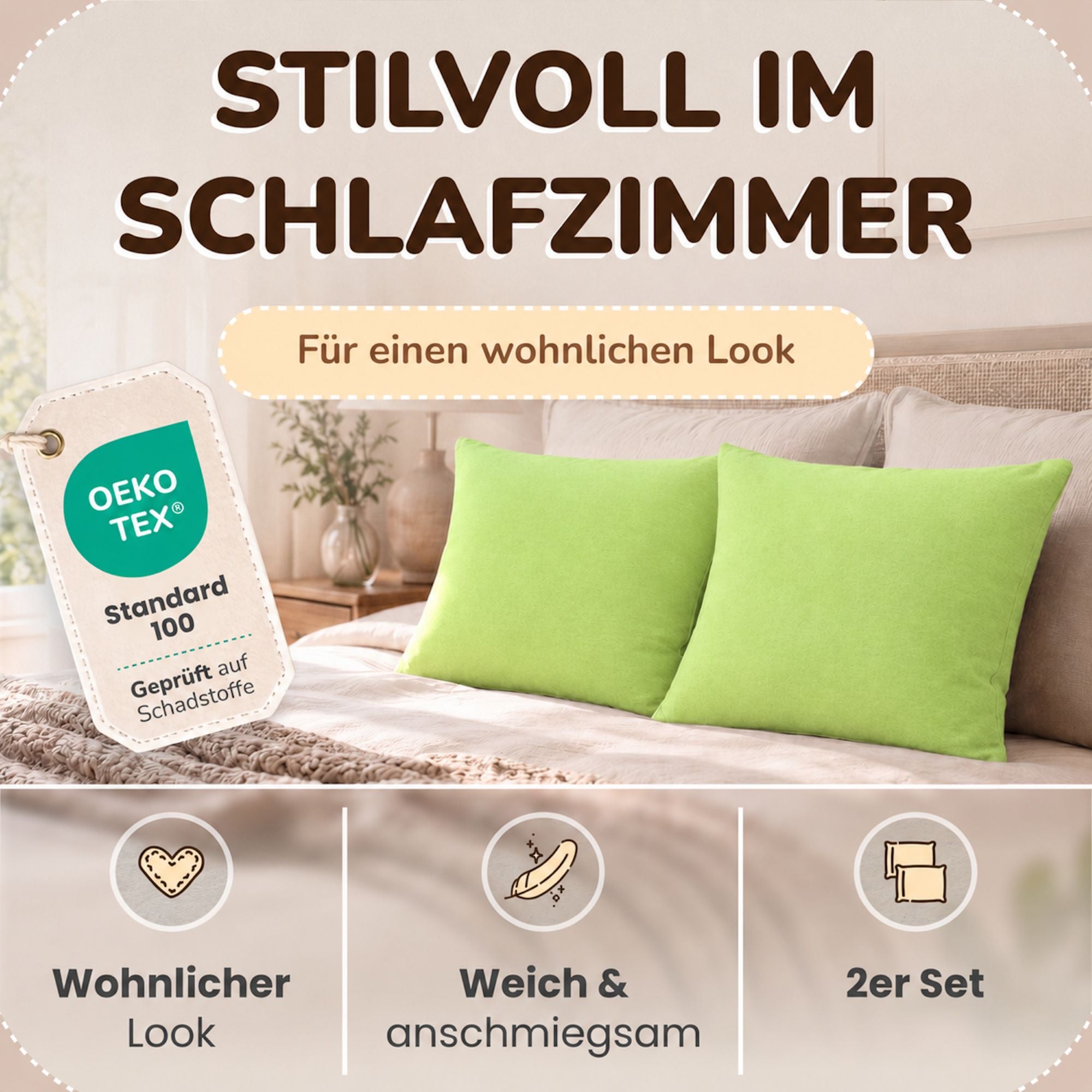 Kissenbezüge 2er Set 80x80 cm - 100% Baumwolle, stilvoll und gemütlich