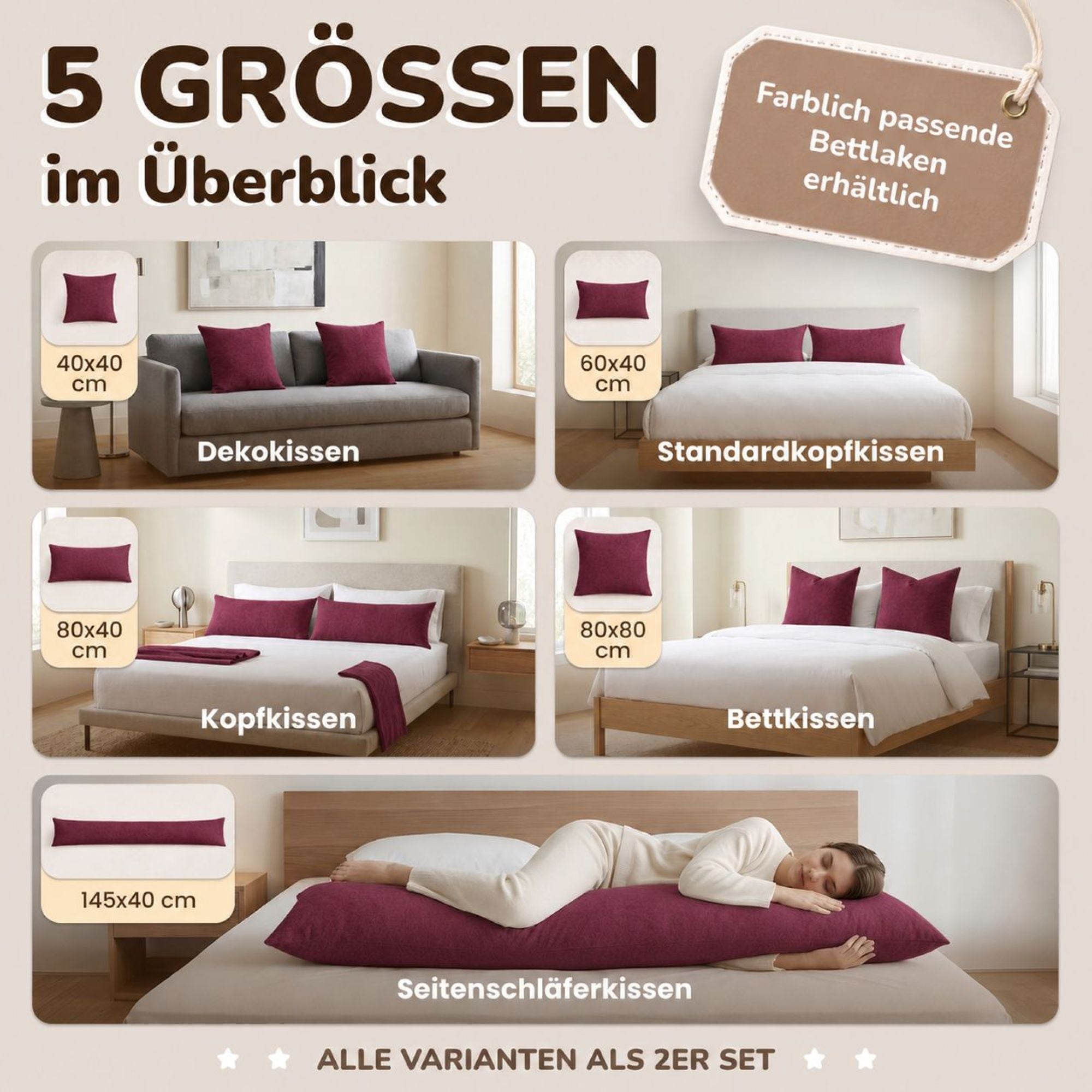 Kissenbezüge 2er Set 40x145 cm - 100% Baumwolle, stilvoll und gemütlich