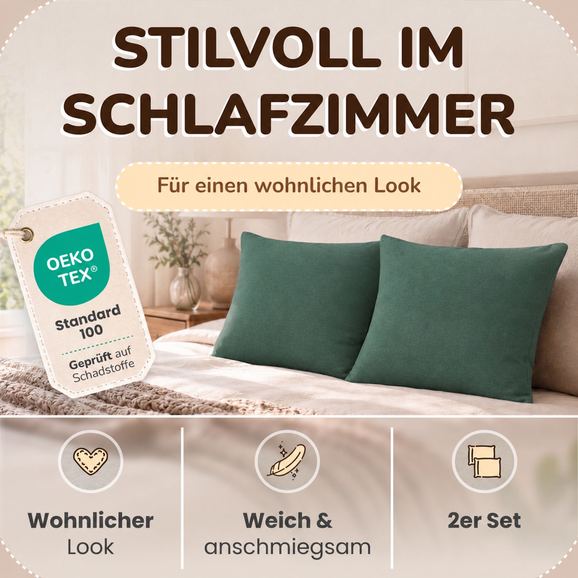 Kissenbezüge 2er Set 80x80 cm - 100% Baumwolle, stilvoll und gemütlich