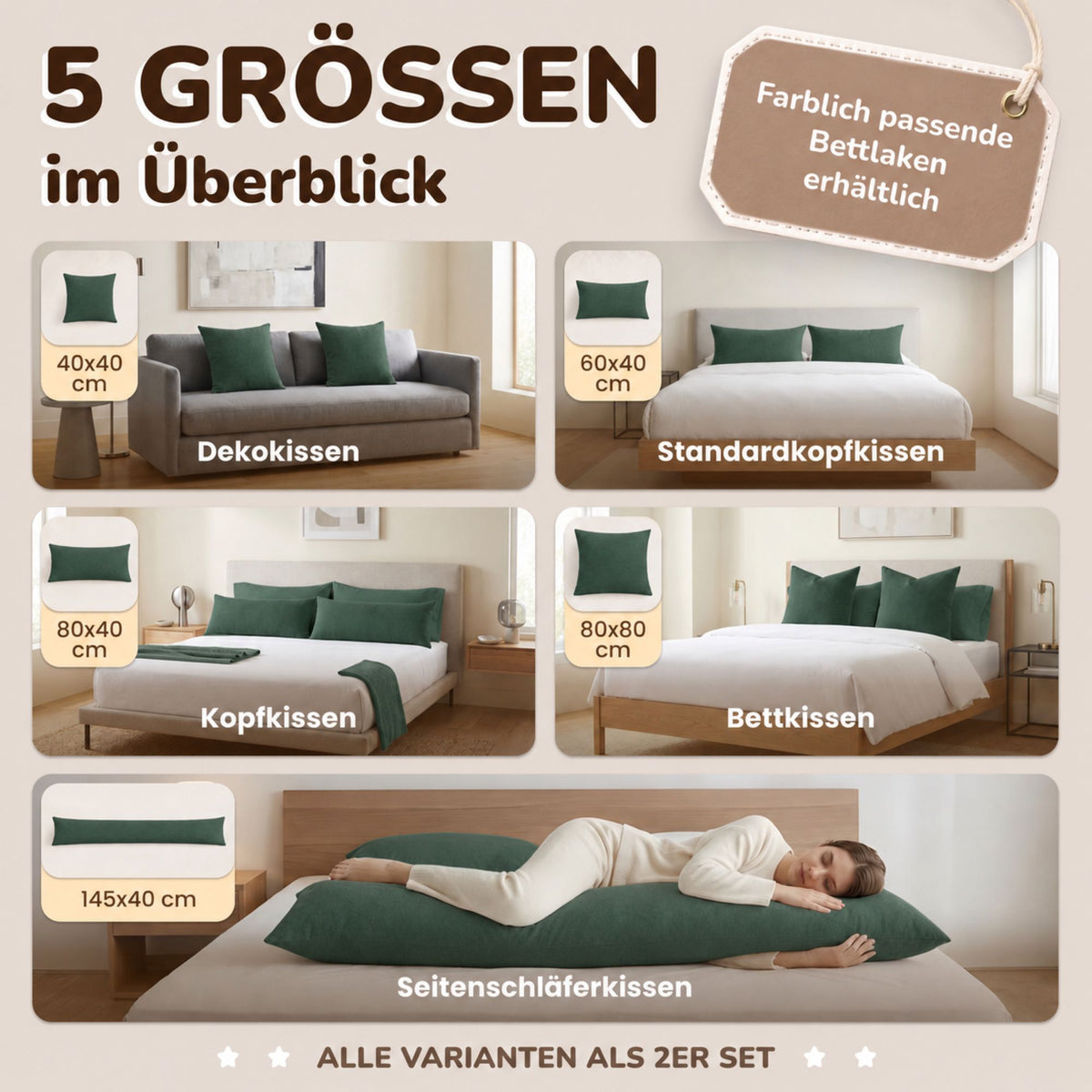 Kissenbezüge 2er Set 40x145 cm - 100% Baumwolle, stilvoll und gemütlich