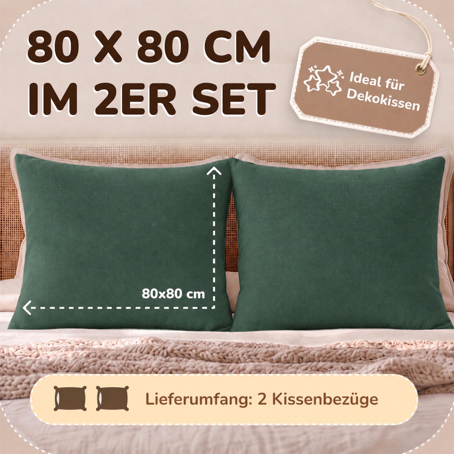 Kissenbezüge 2er Set 80x80 cm - 100% Baumwolle, stilvoll und gemütlich
