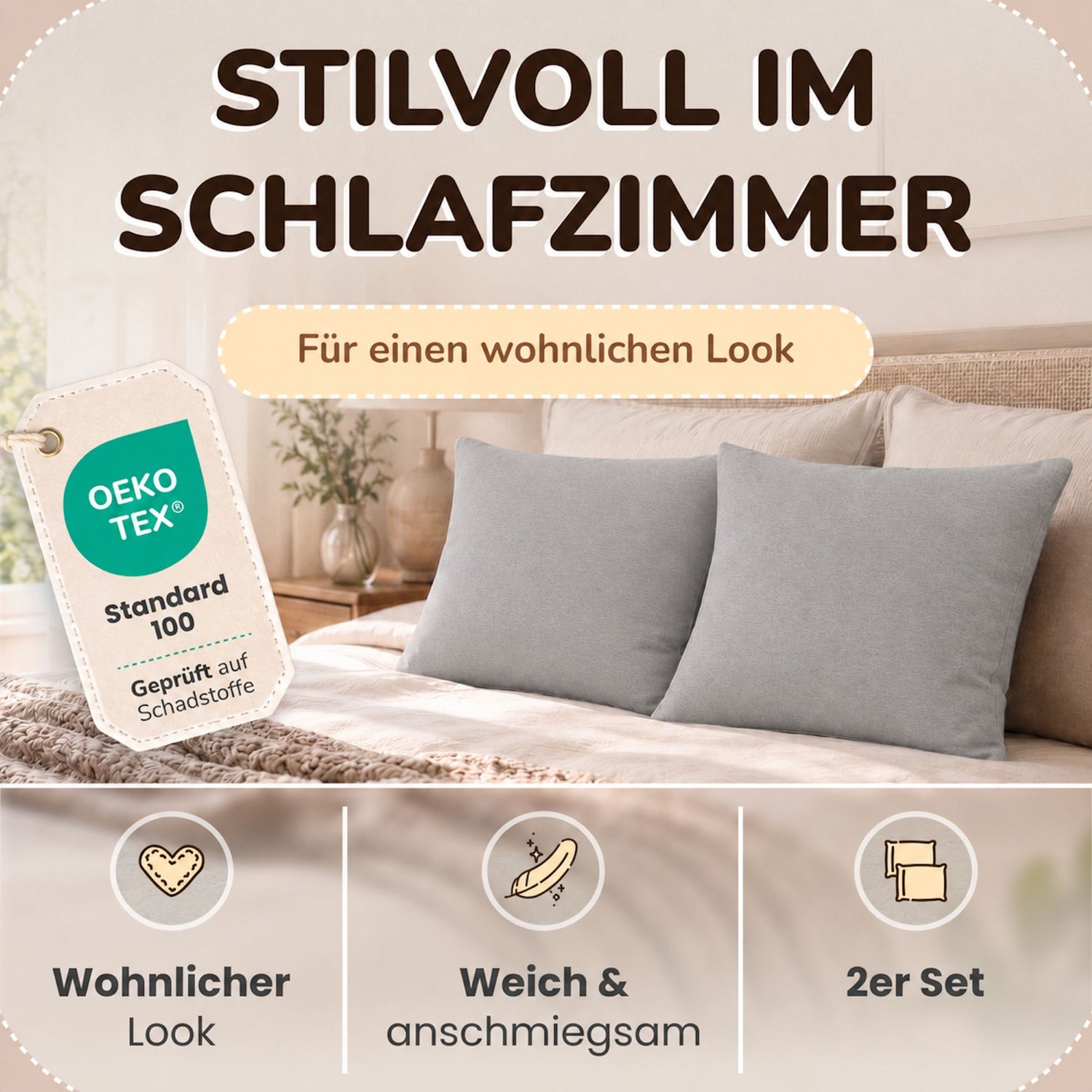 Kissenbezüge 2er Set 80x80 cm - 100% Baumwolle, stilvoll und gemütlich