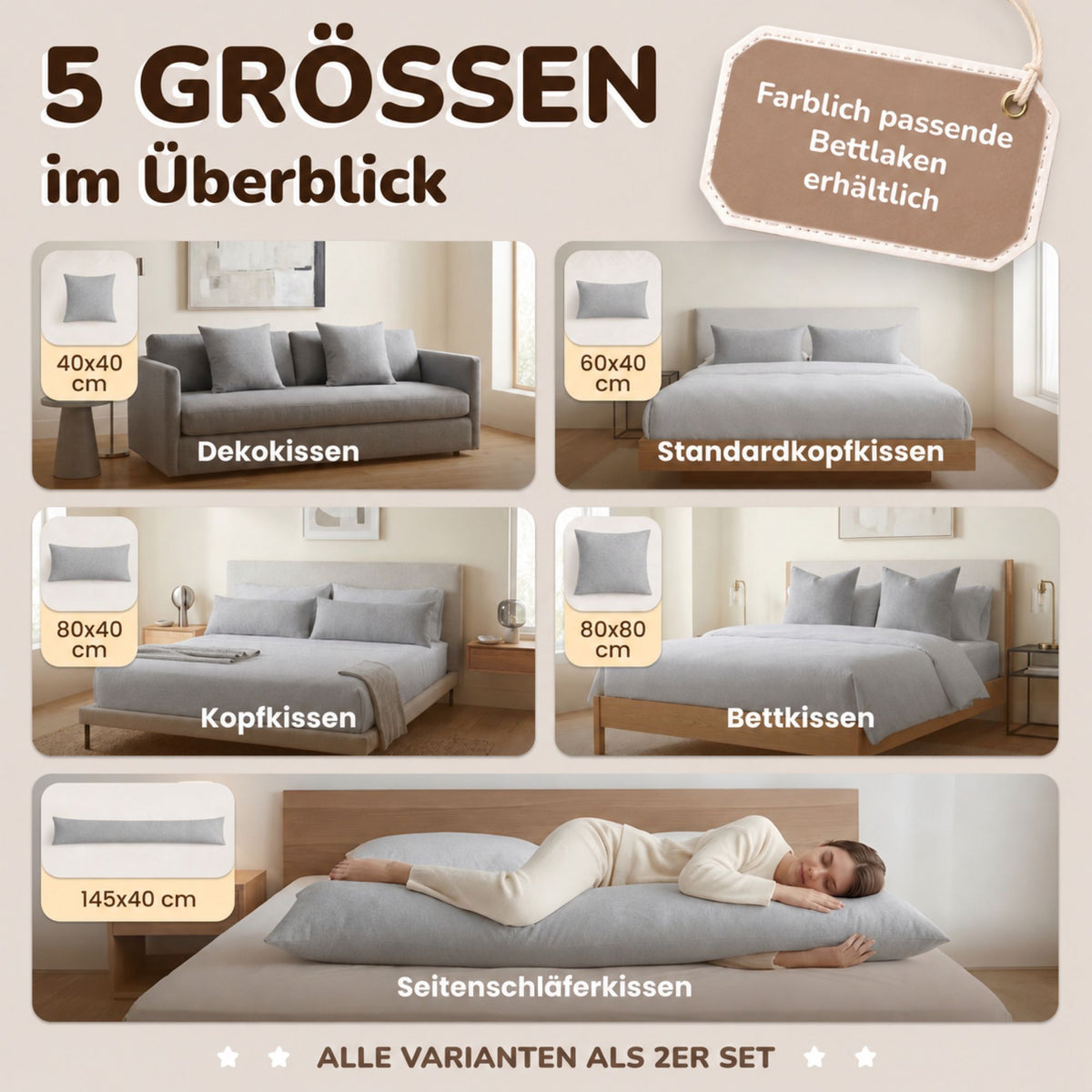 Kissenbezüge 2er Set 40x145 cm - 100% Baumwolle, stilvoll und gemütlich