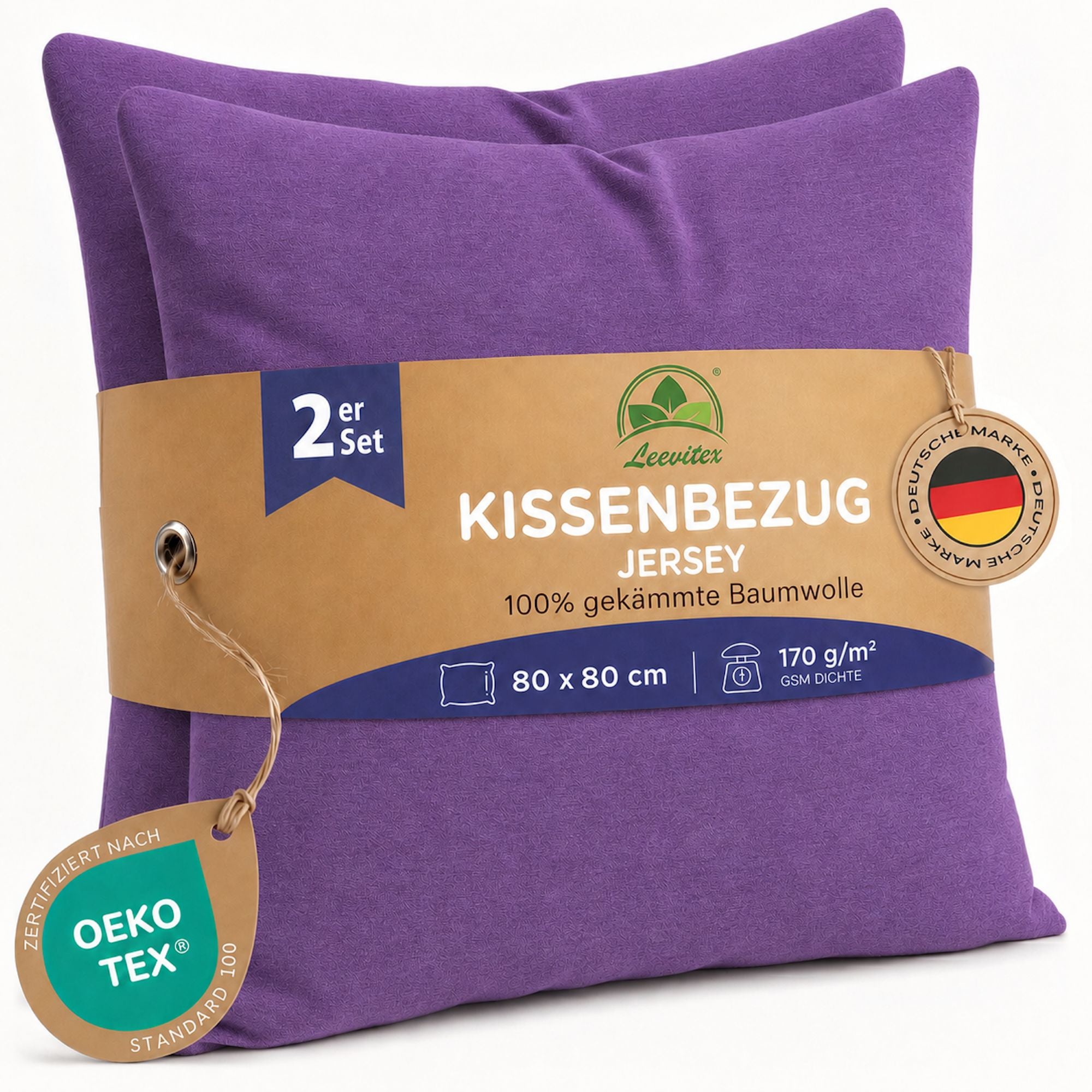 Kissenbezüge 2er Set 80x80 cm - 100% Baumwolle, stilvoll und gemütlich