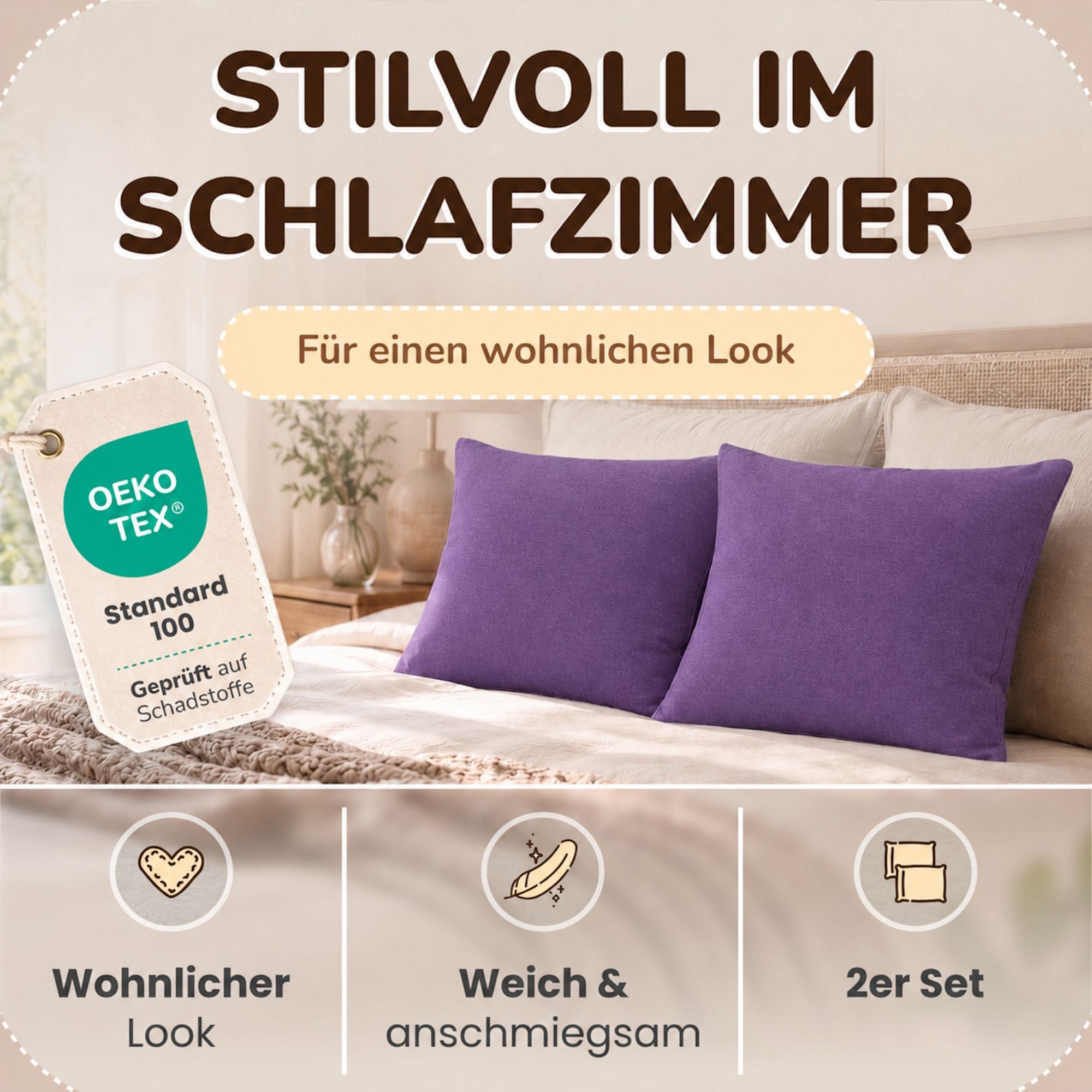 Kissenbezüge 2er Set 80x80 cm - 100% Baumwolle, stilvoll und gemütlich