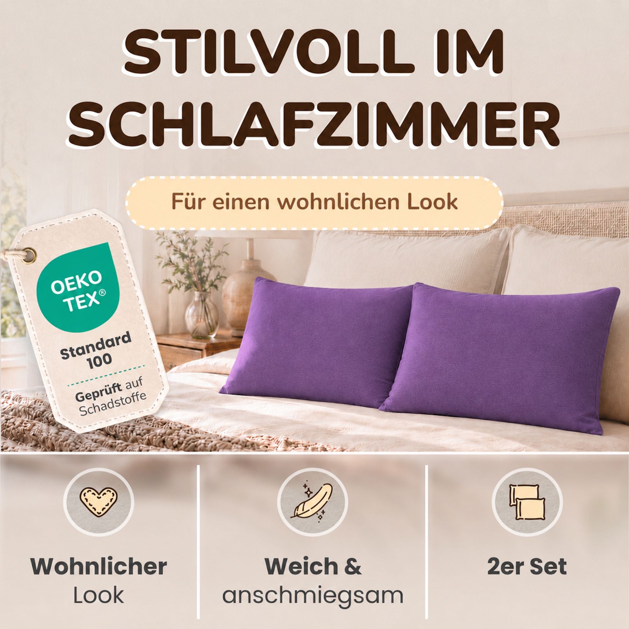 Kissenbezüge 2er Set 40x80 cm - 100% Baumwolle, stilvoll und gemütlich
