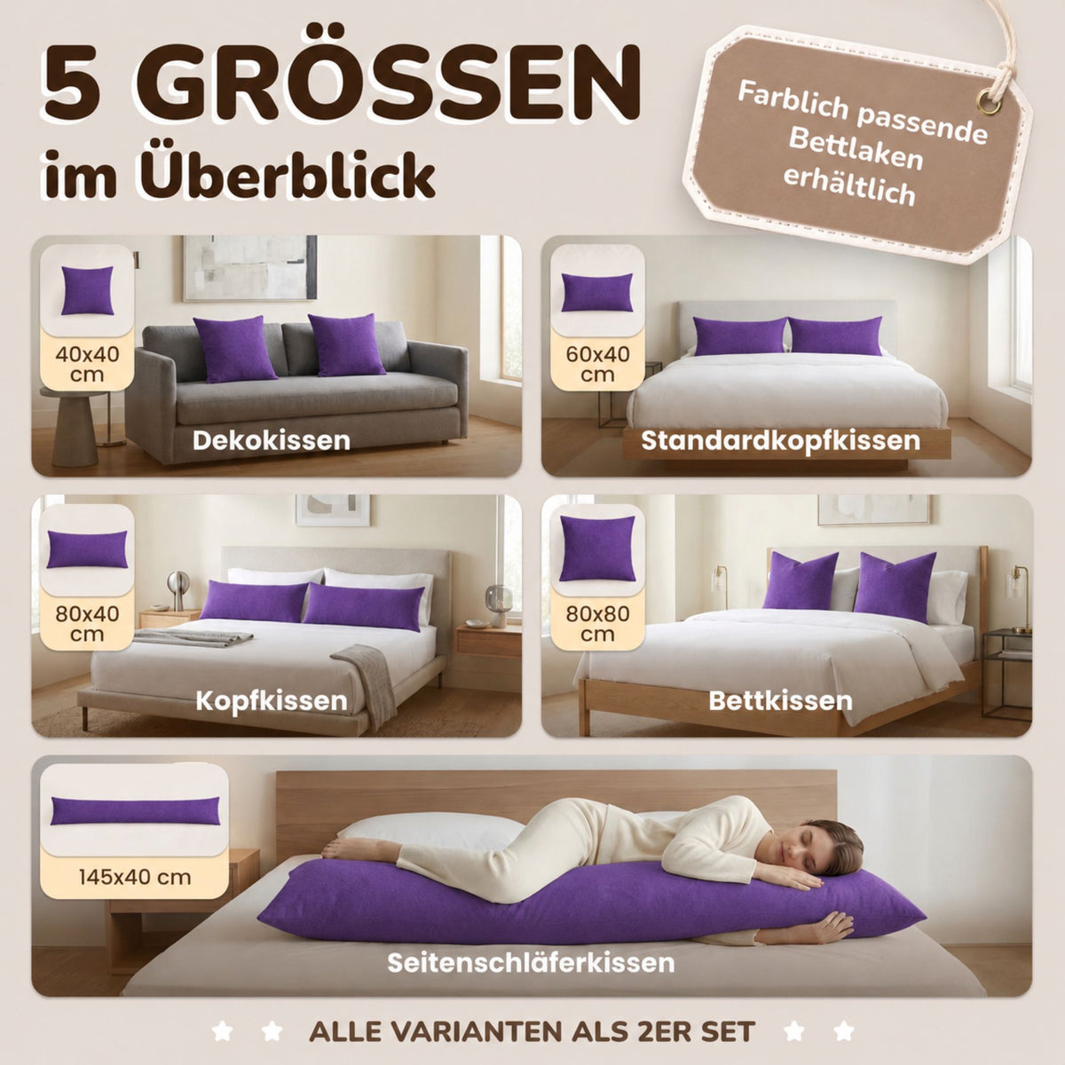 Kissenbezüge 2er Set 40x145 cm - 100% Baumwolle, stilvoll und gemütlich