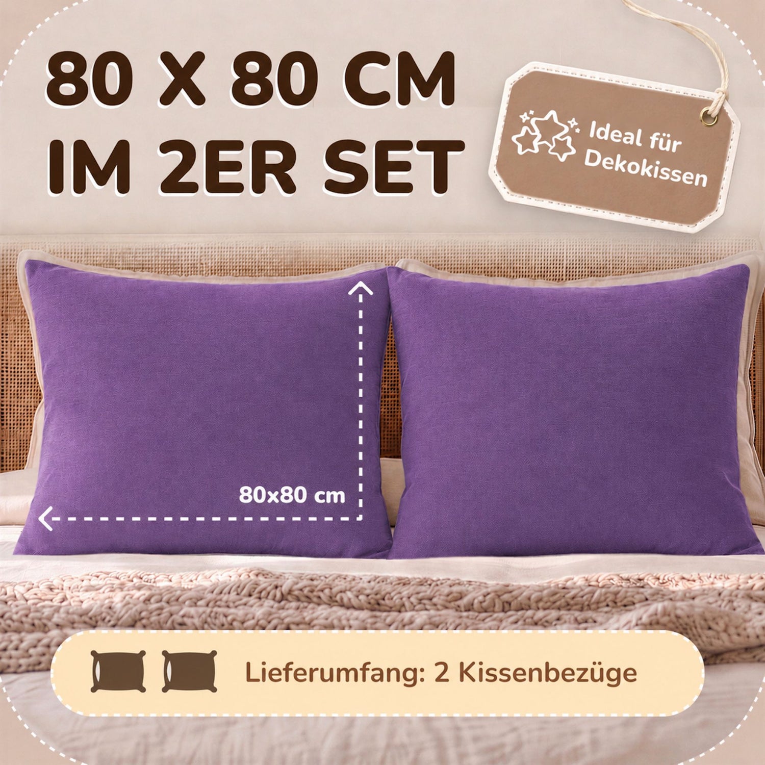 Kissenbezüge 2er Set 80x80 cm - 100% Baumwolle, stilvoll und gemütlich