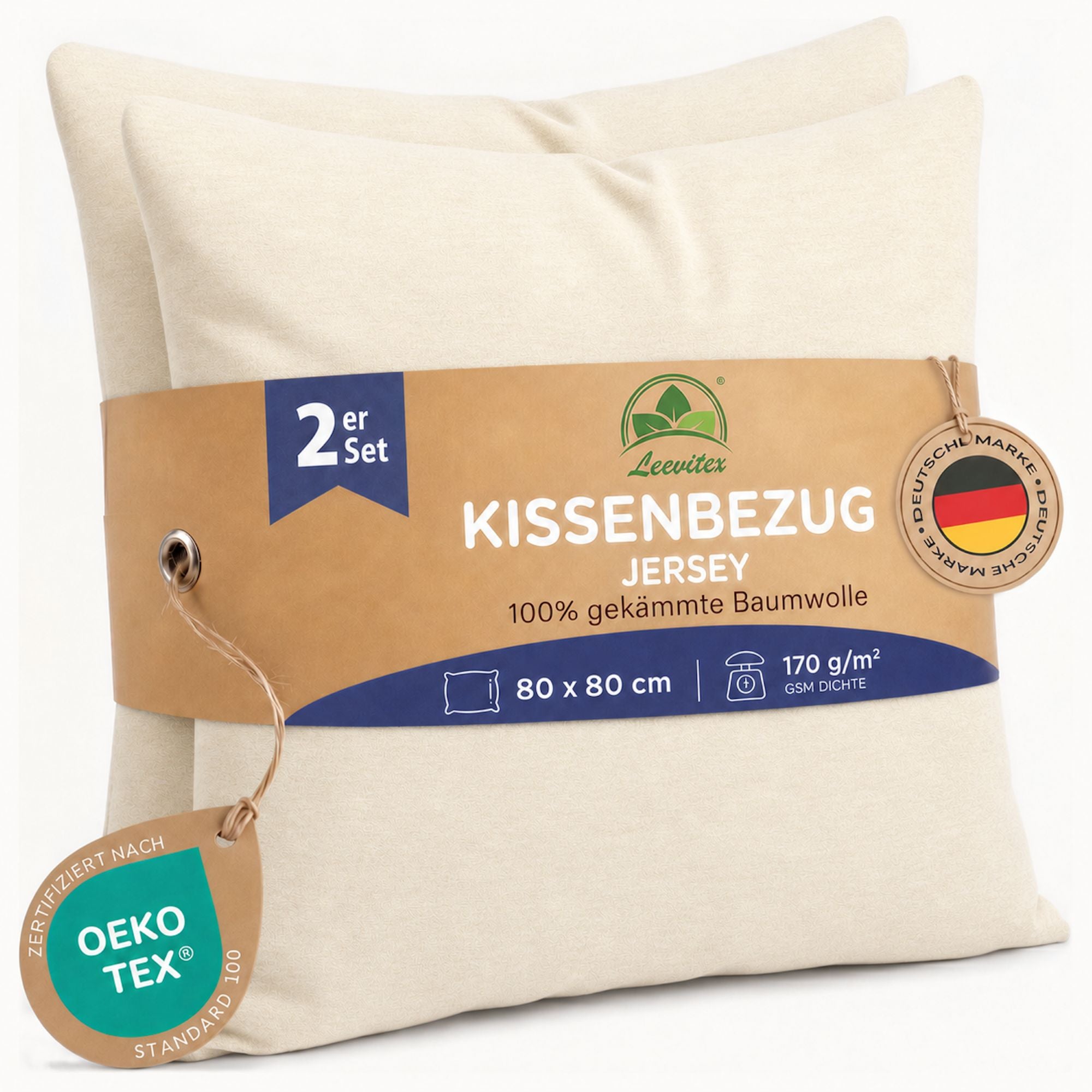 Kissenbezüge 2er Set 80x80 cm - 100% Baumwolle, stilvoll und gemütlich