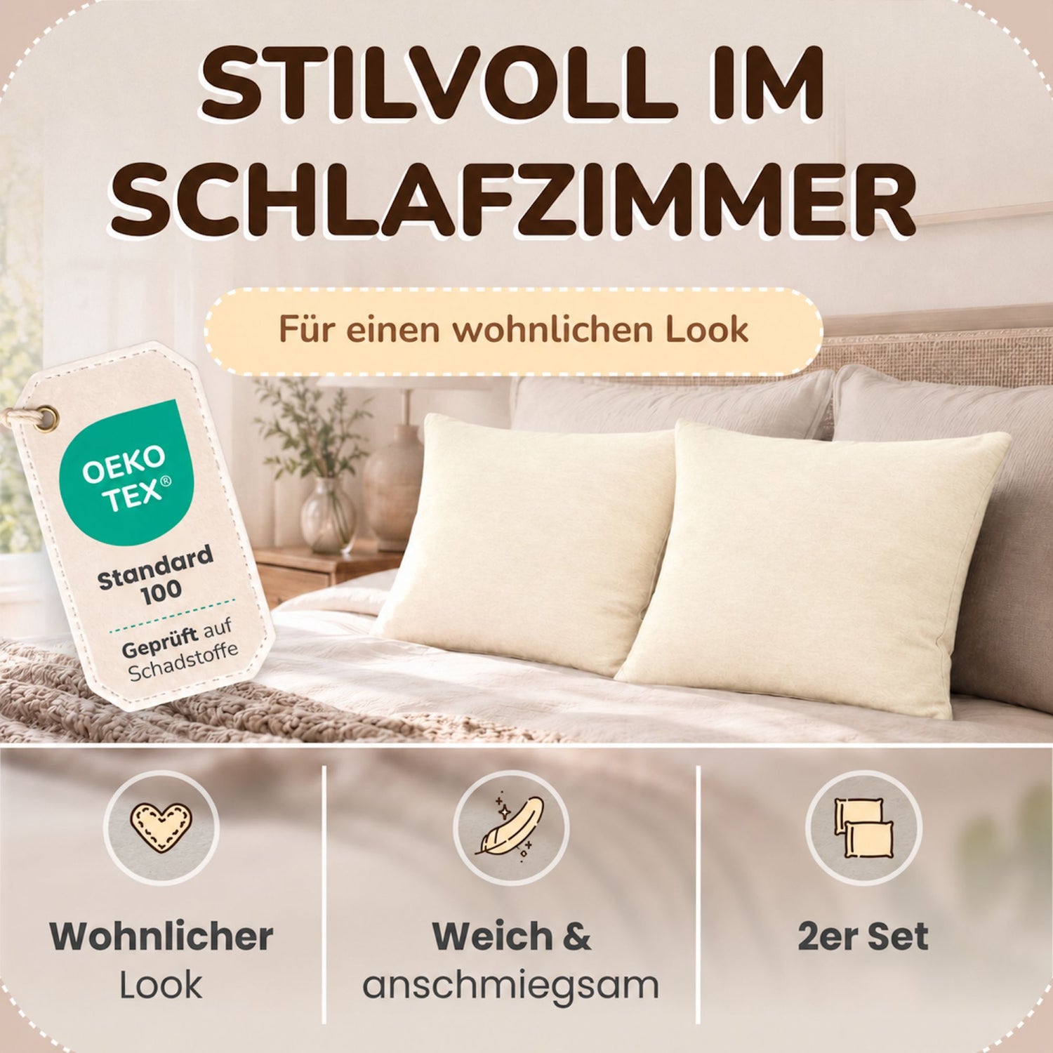 Kissenbezüge 2er Set 80x80 cm - 100% Baumwolle, stilvoll und gemütlich