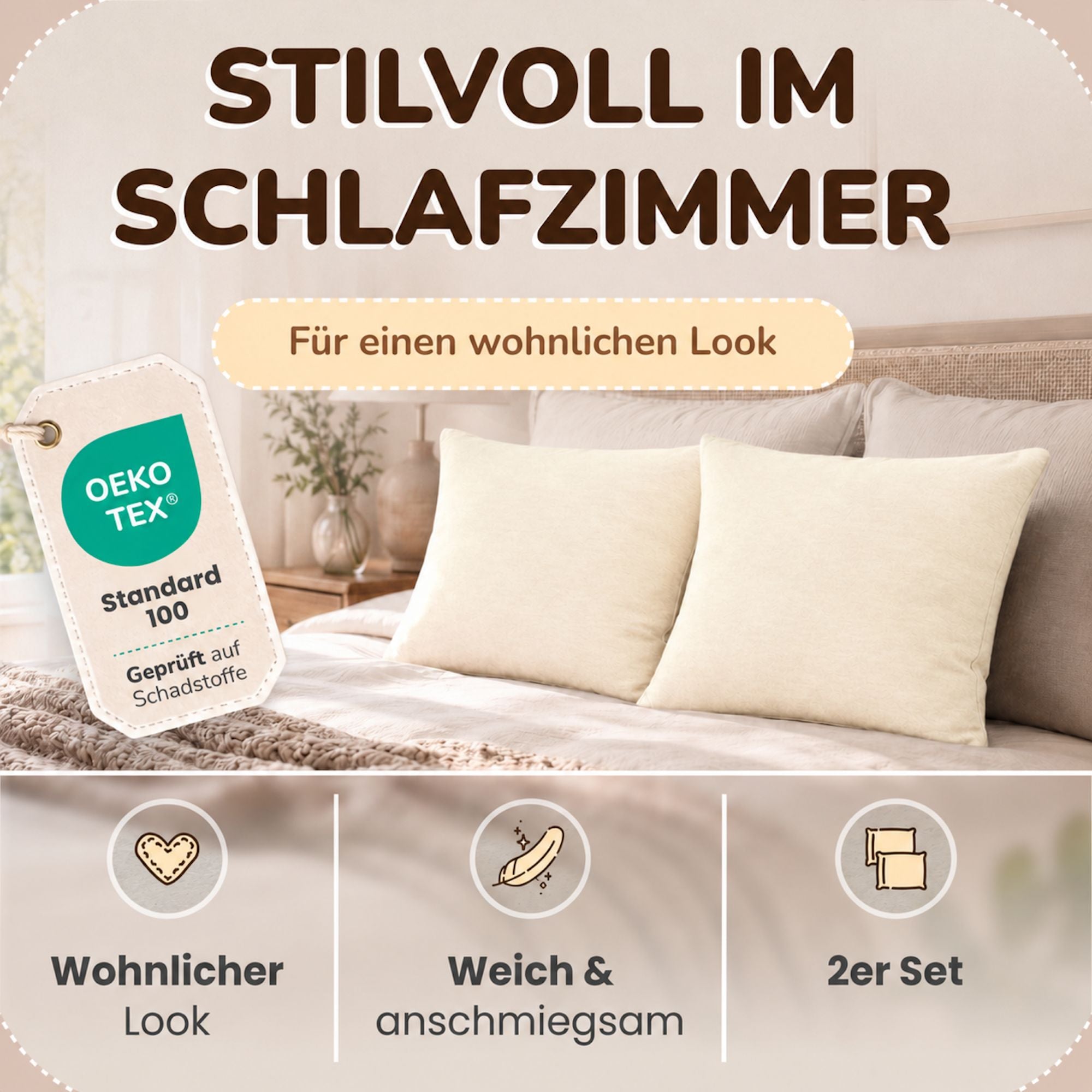 Kissenbezüge 2er Set 80x80 cm - 100% Baumwolle, stilvoll und gemütlich