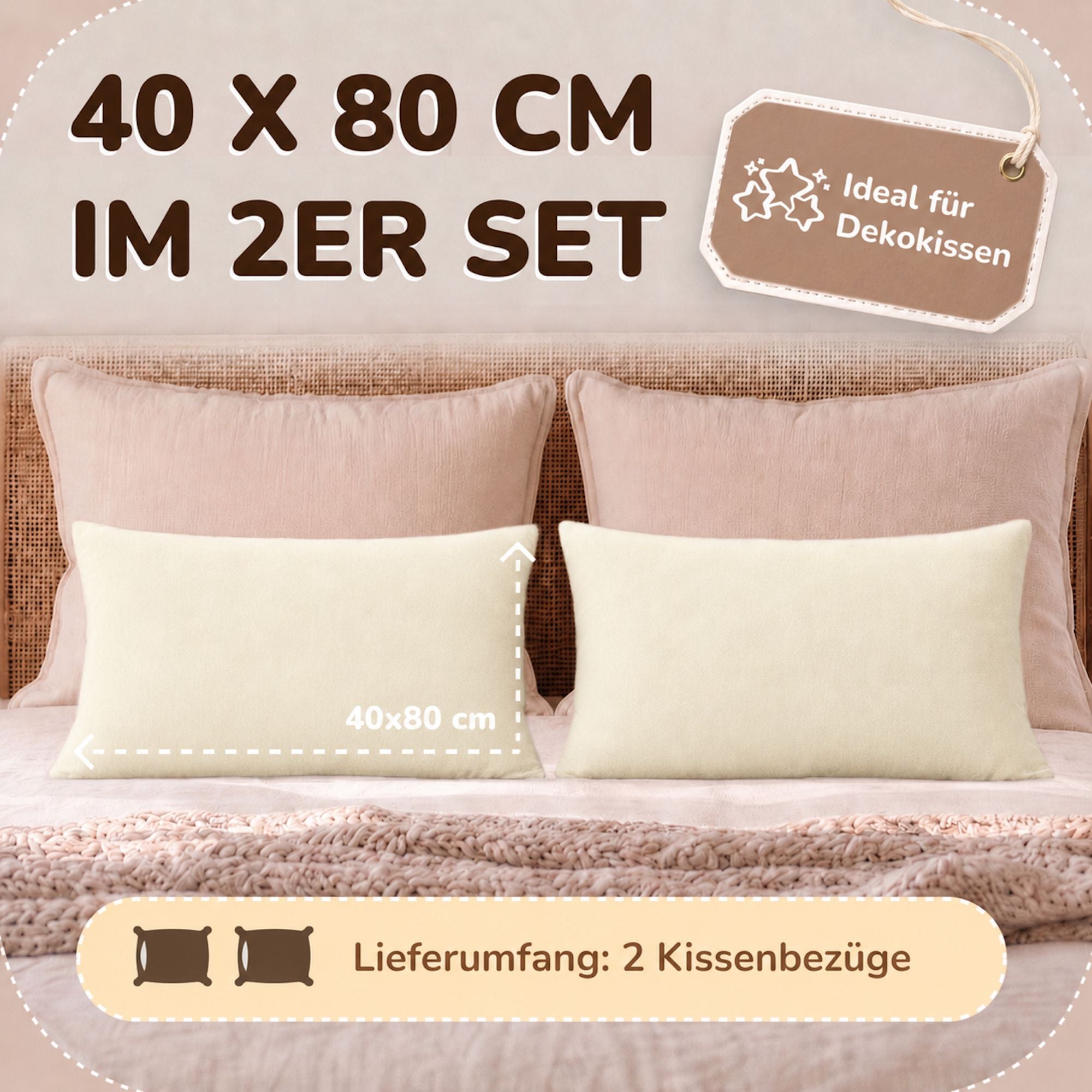 Kissenbezüge 2er Set 40x80 cm - 100% Baumwolle, stilvoll und gemütlich