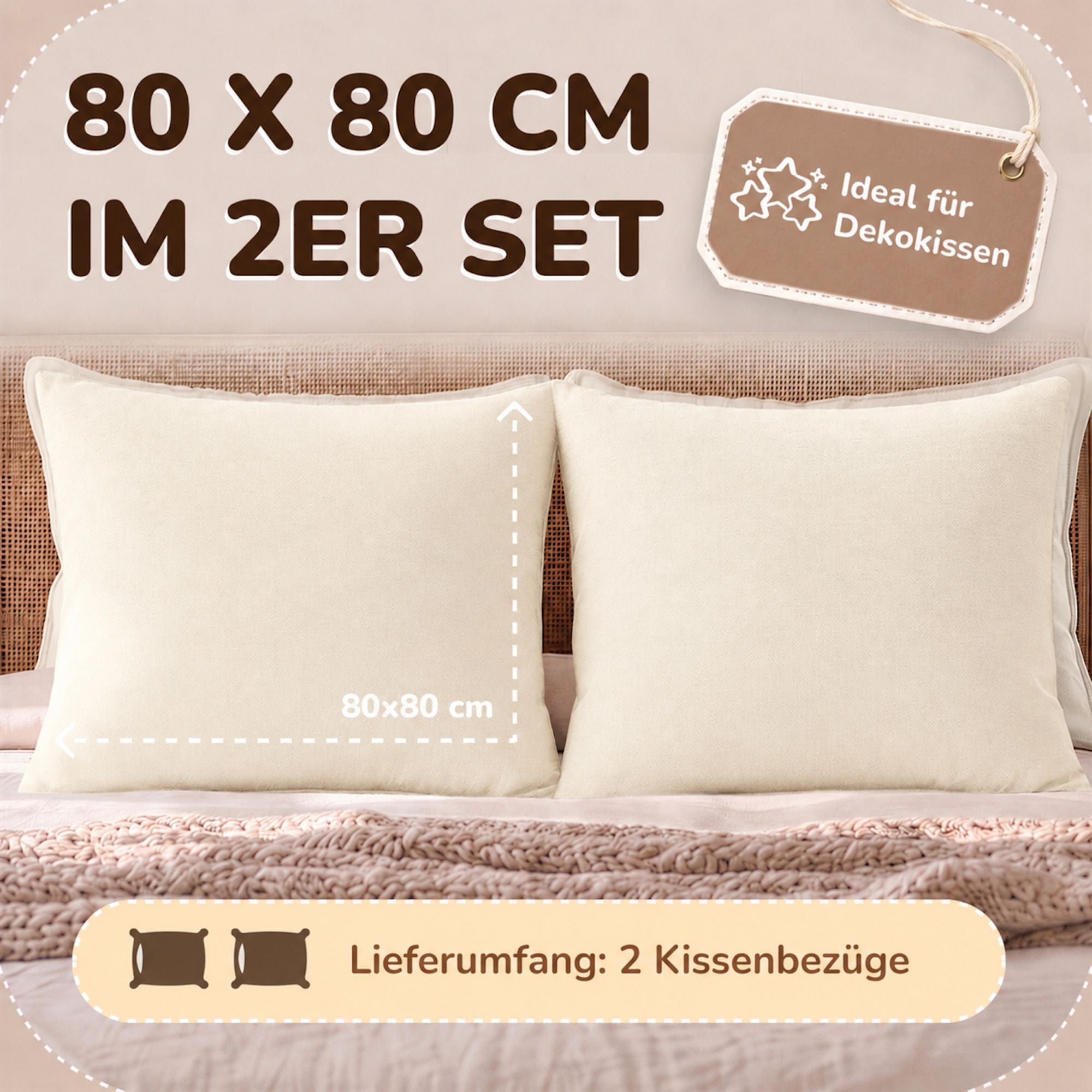 Kissenbezüge 2er Set 80x80 cm - 100% Baumwolle, stilvoll und gemütlich