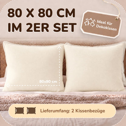 Kissenbezüge 2er Set 80x80 cm - 100% Baumwolle, stilvoll und gemütlich
